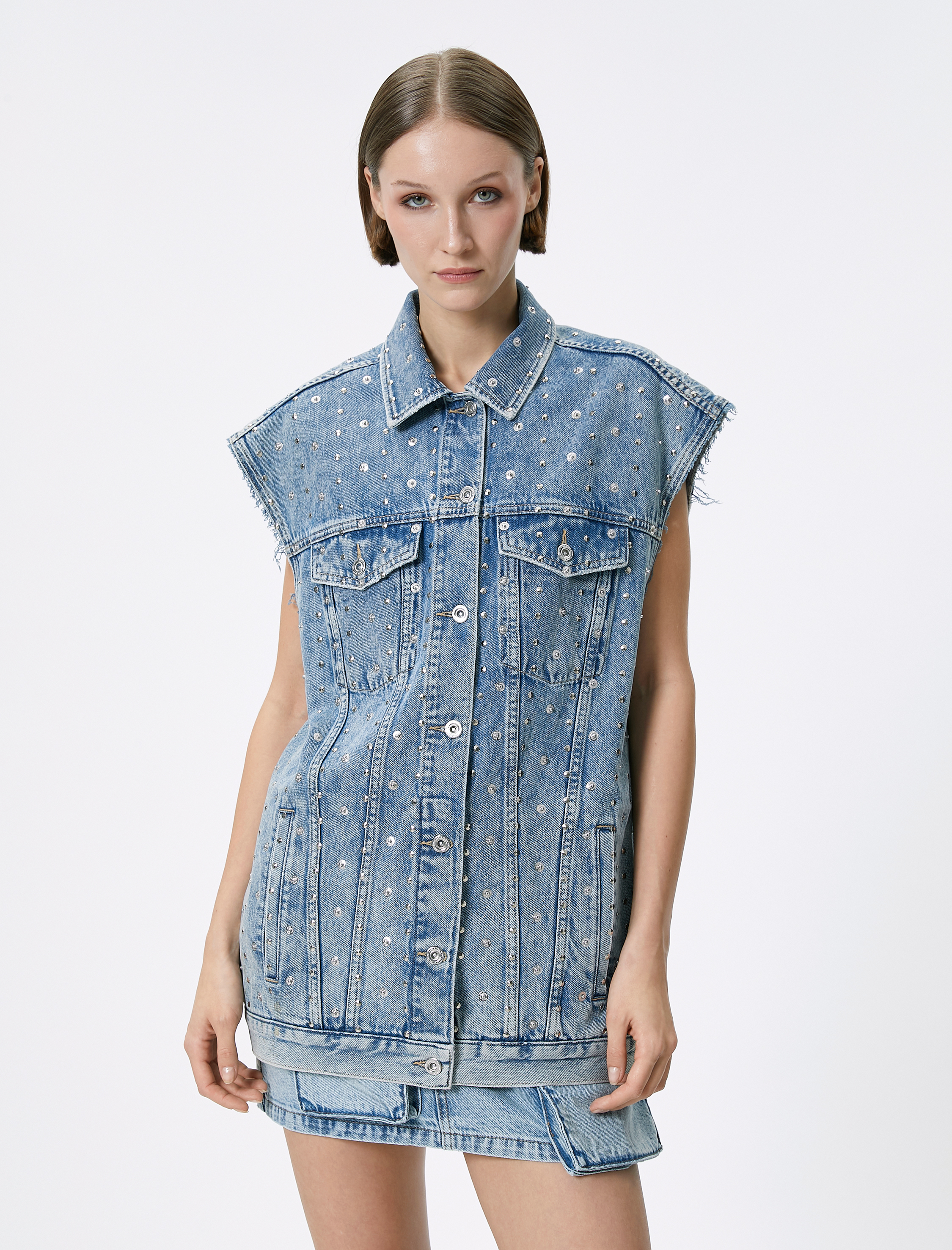   Kolsuz Oversize Kot Ceket Zımba Detaylı