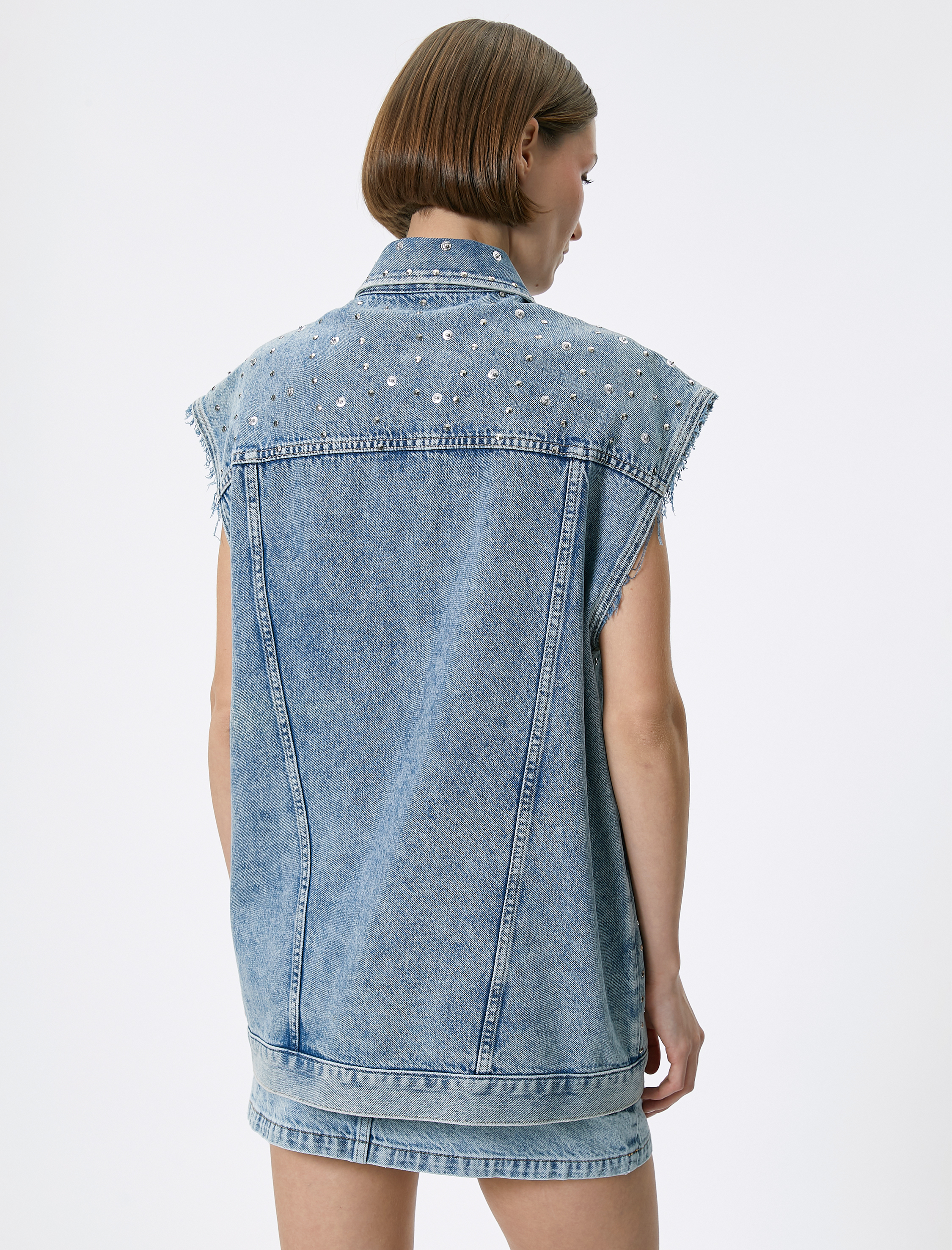   Kolsuz Oversize Kot Ceket Zımba Detaylı