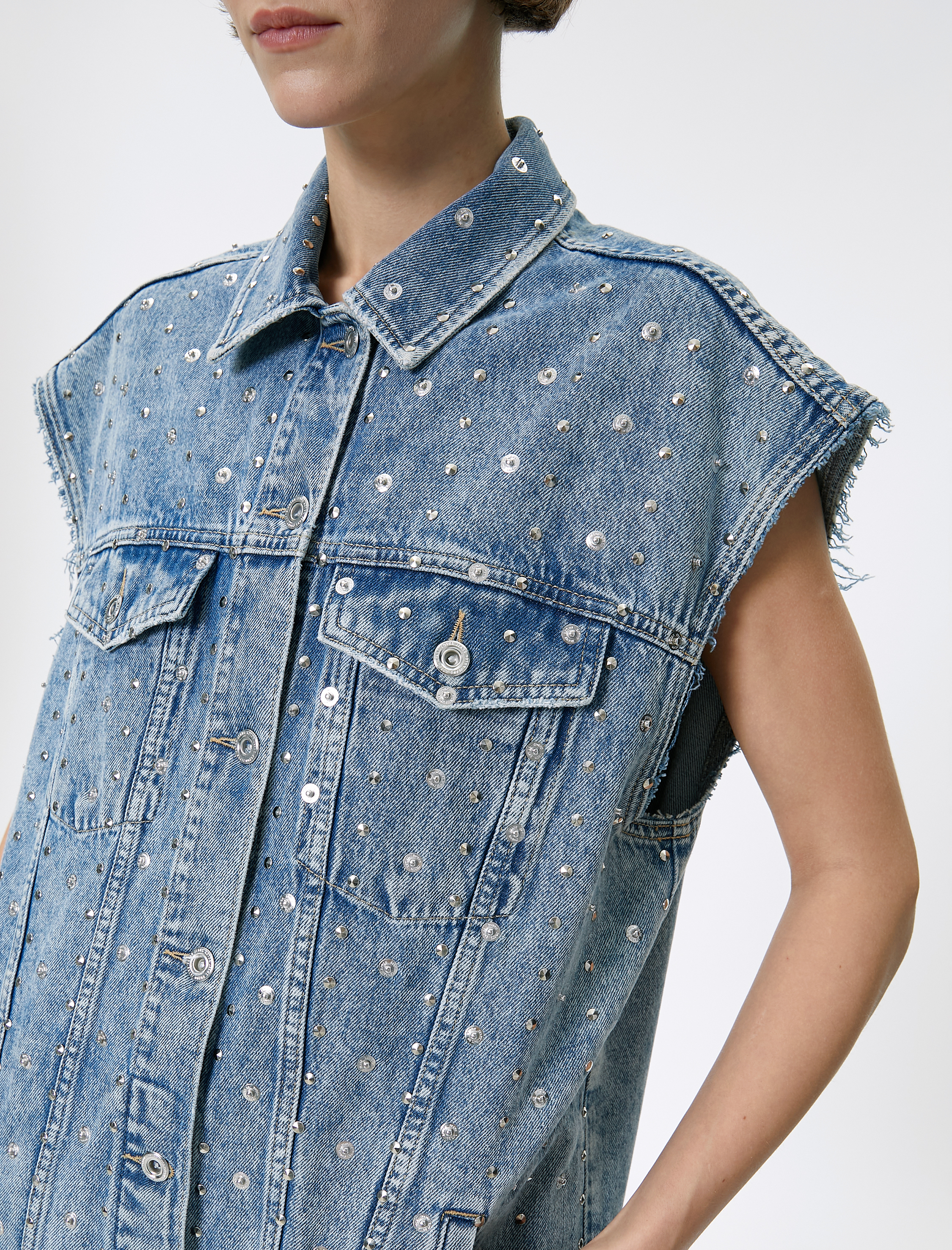   Kolsuz Oversize Kot Ceket Zımba Detaylı