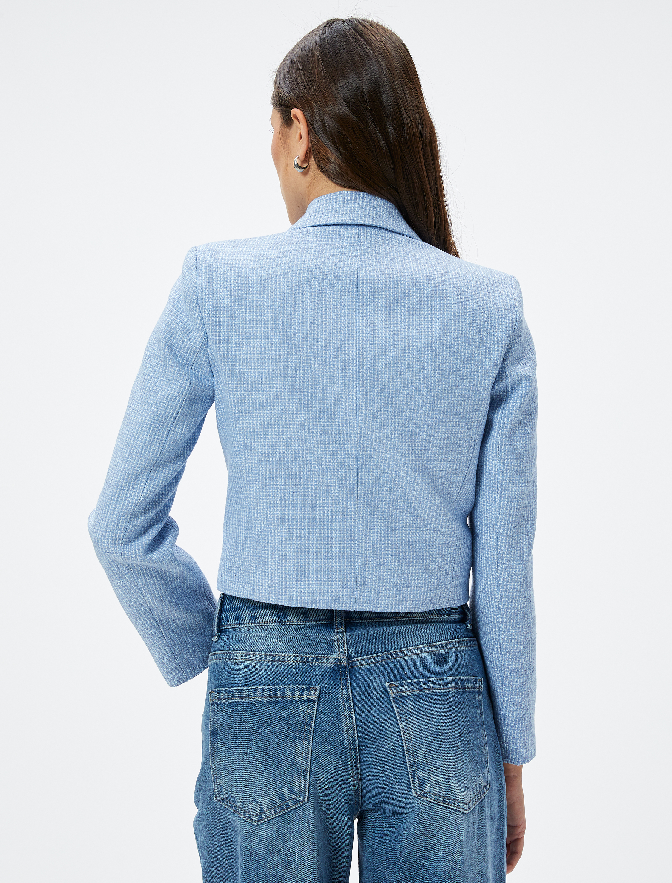   Crop Tüvit Ceket Kruvaze Düğmeli Fleto Cepli