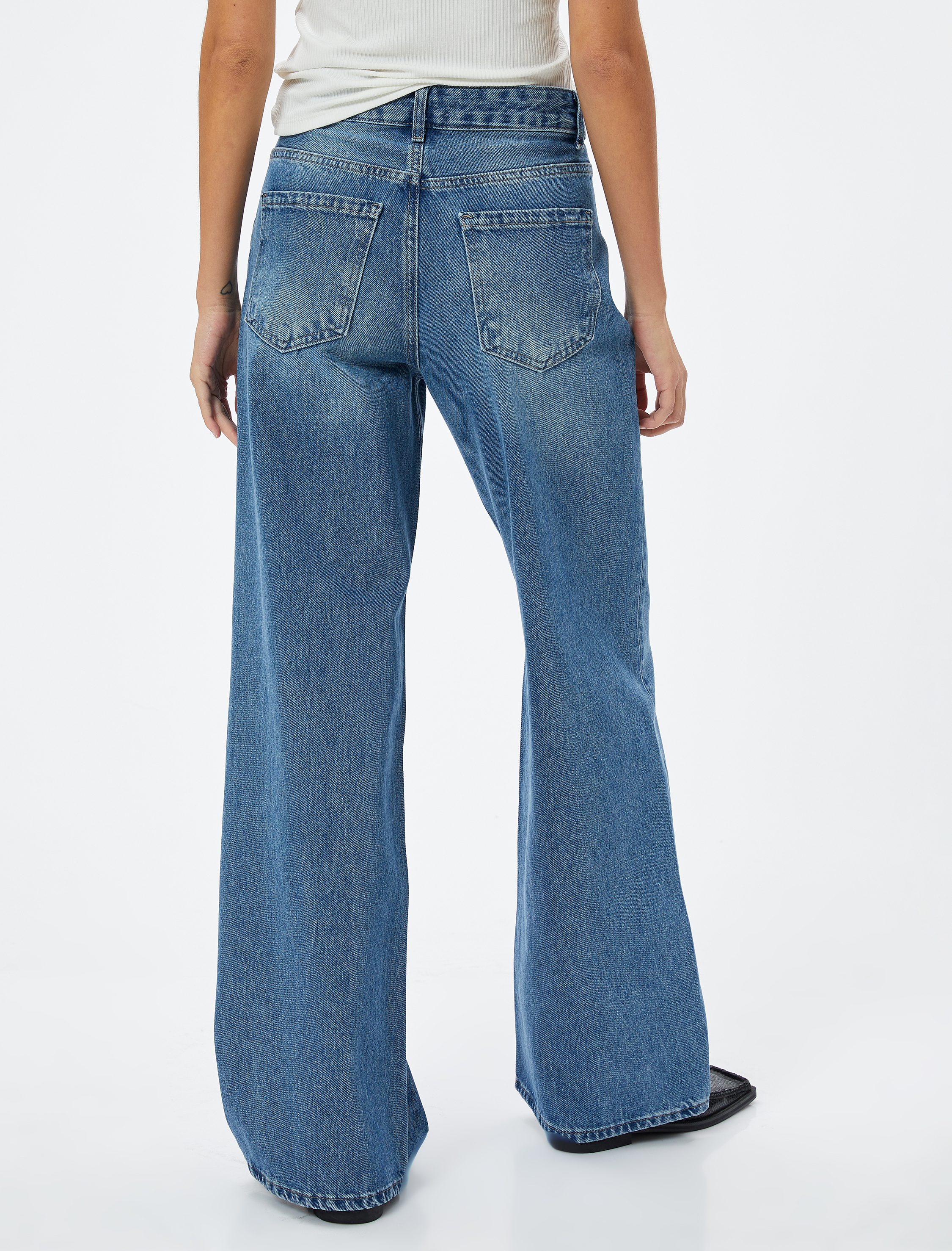   Bol Paça Kot Pantolon Standart Bel Cepli Pamuklu - Bianca Wide Leg Jeans