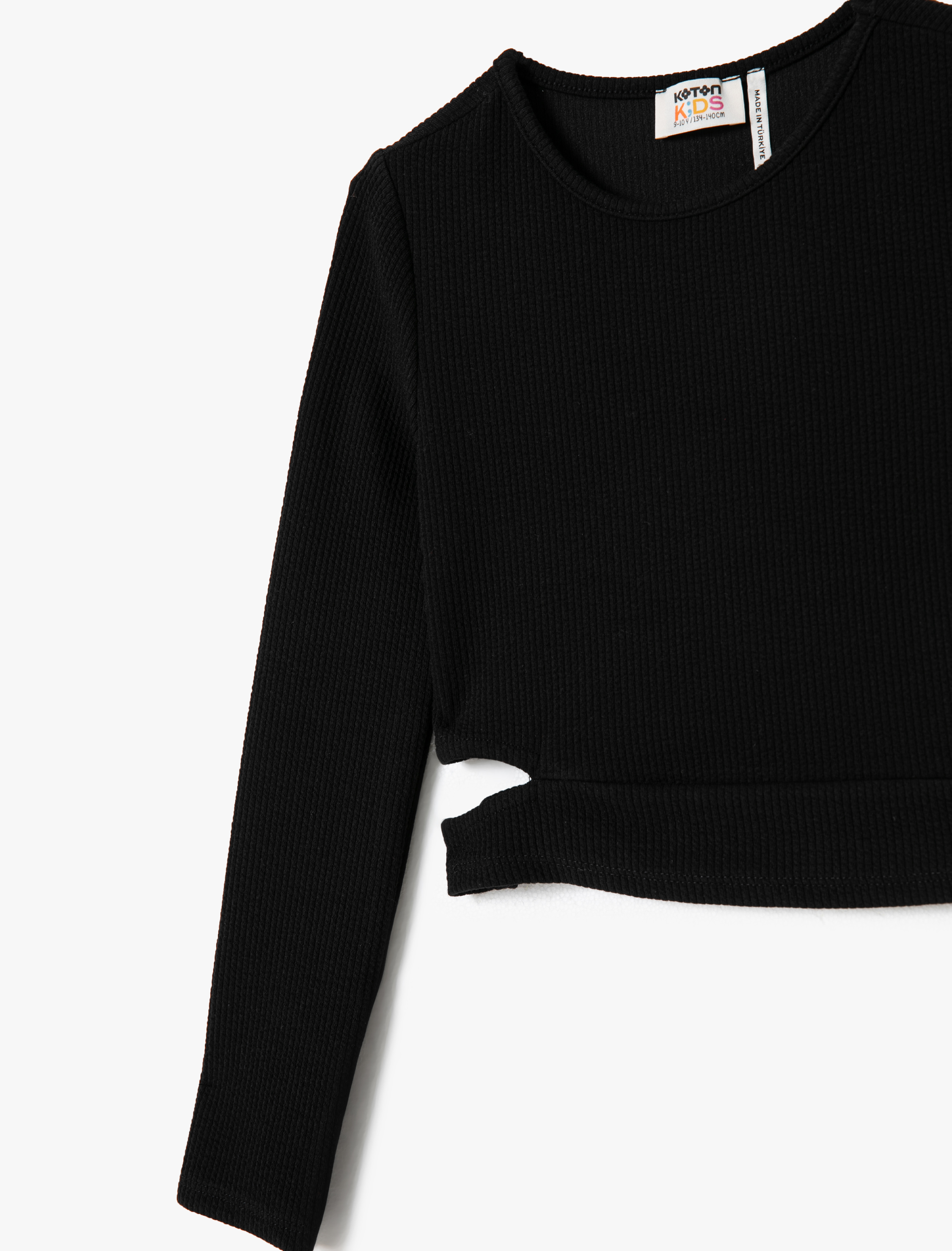  Kız Çocuk Uzun Kollu Bluz Pencere Detaylı Bisiklet Yaka Kaşkorse