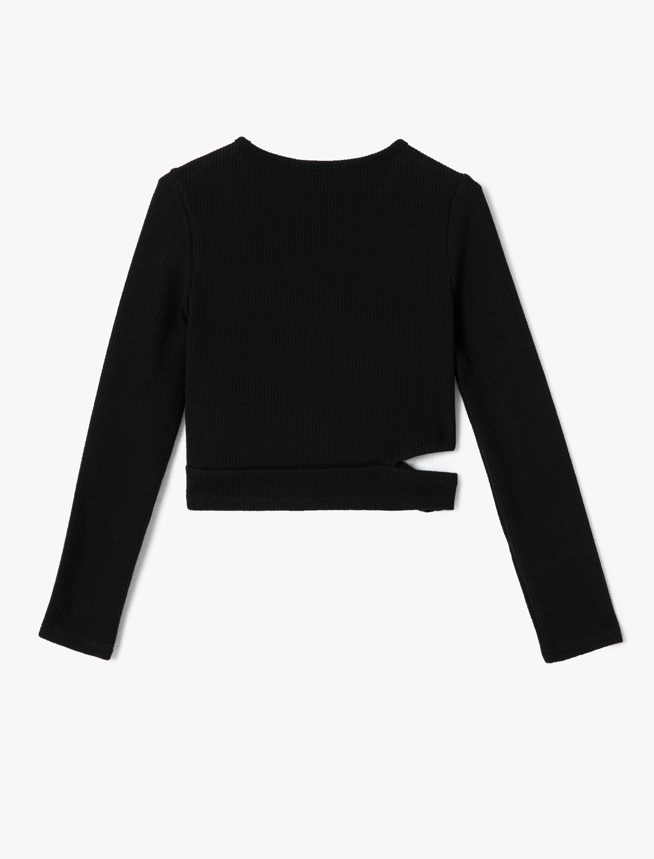  Kız Çocuk Uzun Kollu Bluz Pencere Detaylı Bisiklet Yaka Kaşkorse