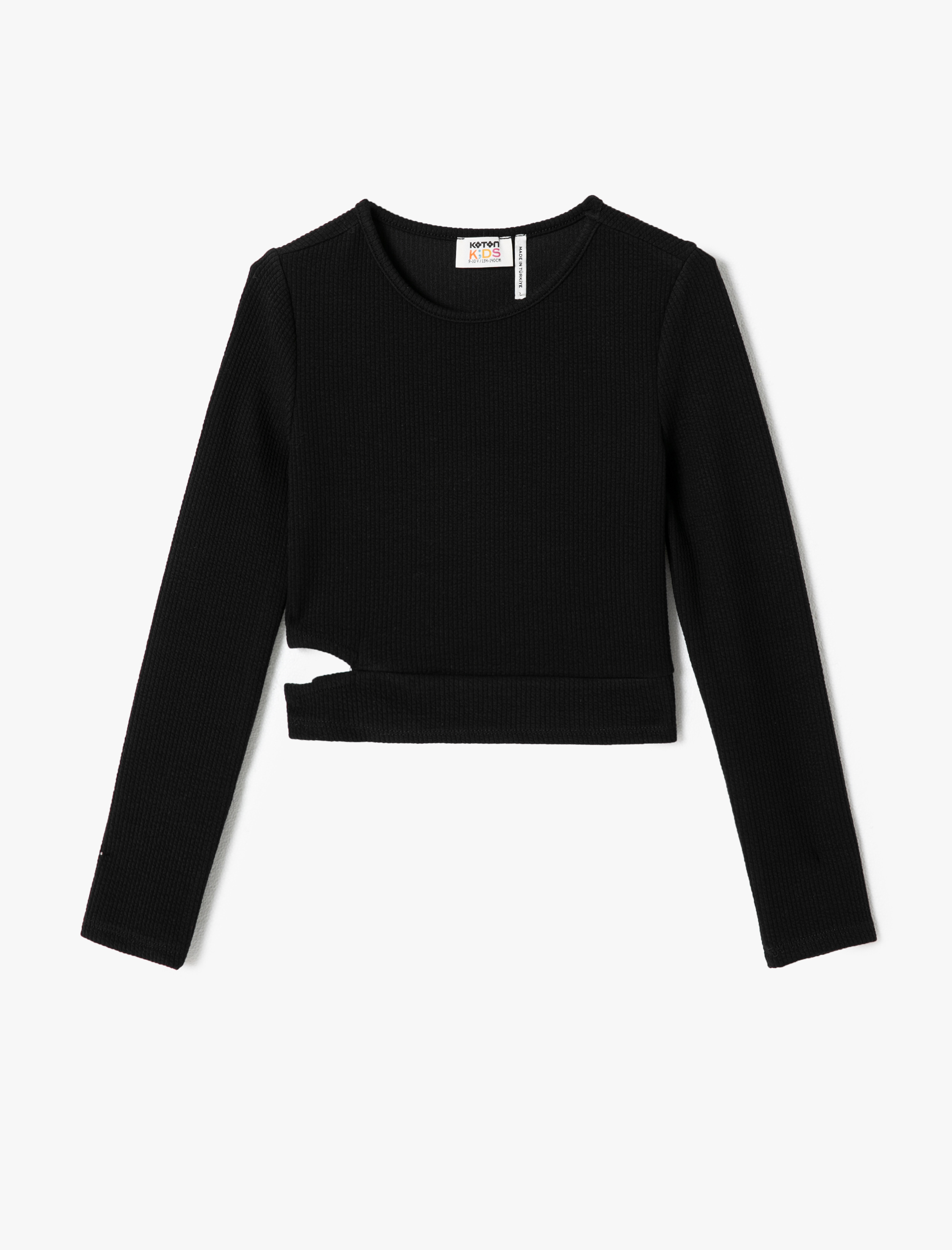  Kız Çocuk Uzun Kollu Bluz Pencere Detaylı Bisiklet Yaka Kaşkorse