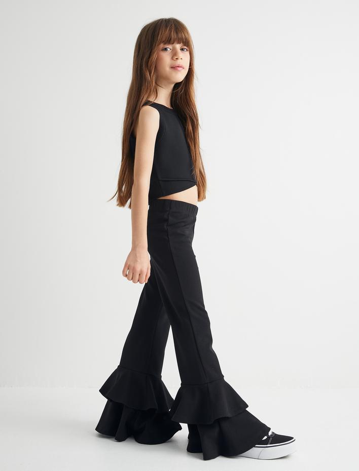 Kız Çocuk İspanyol Paça Pantolon Volanlı Beli Lastikli