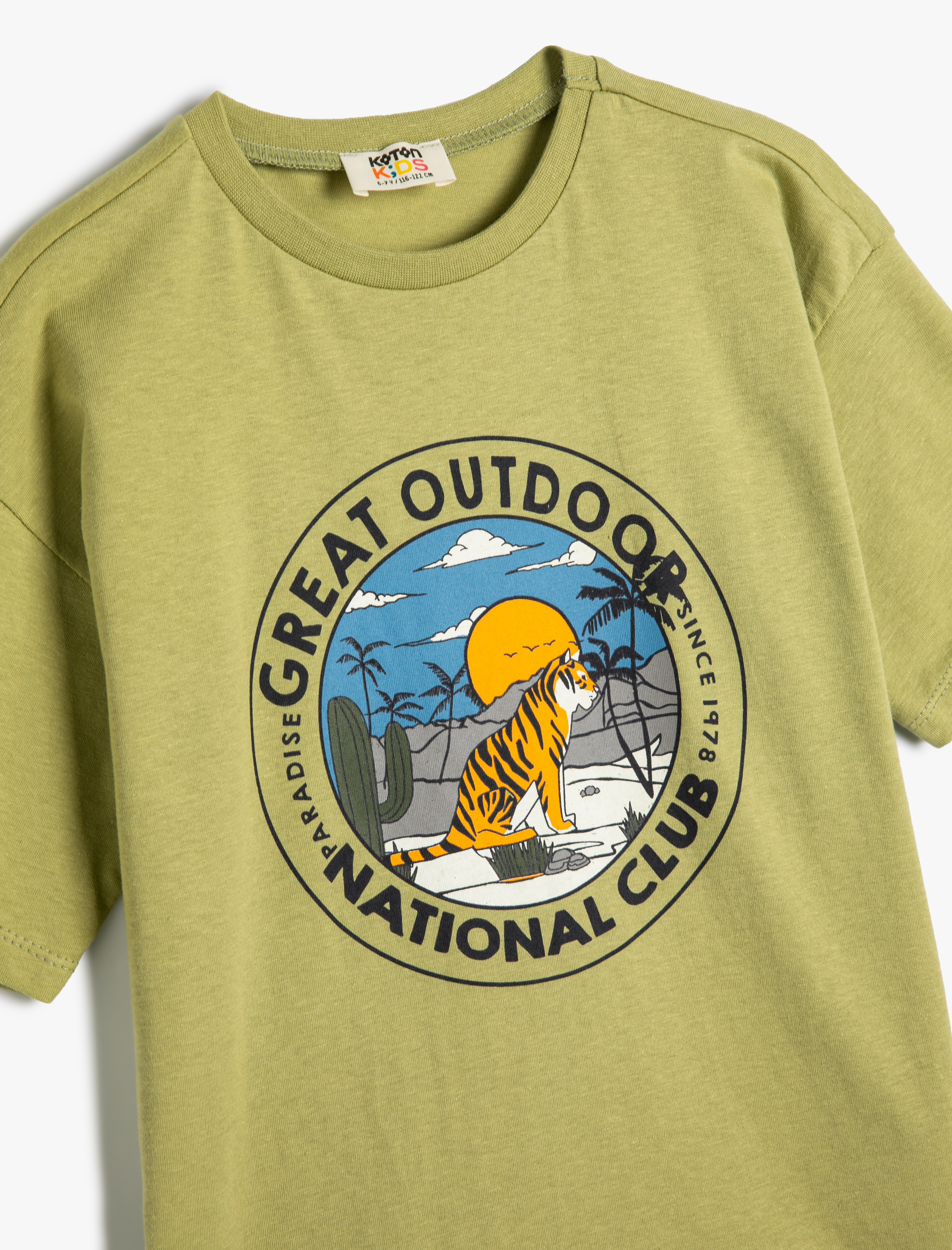  Erkek Çocuk Tişört Kısa Kollu Bisiklet Yaka Kaplan Baskılı Pamuklu