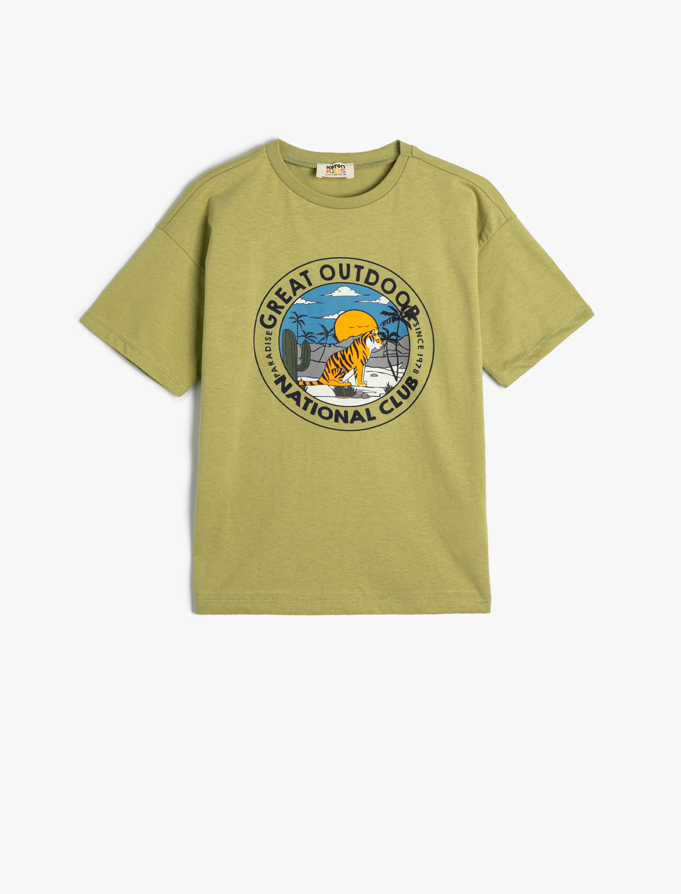  Erkek Çocuk Tişört Kısa Kollu Bisiklet Yaka Kaplan Baskılı Pamuklu