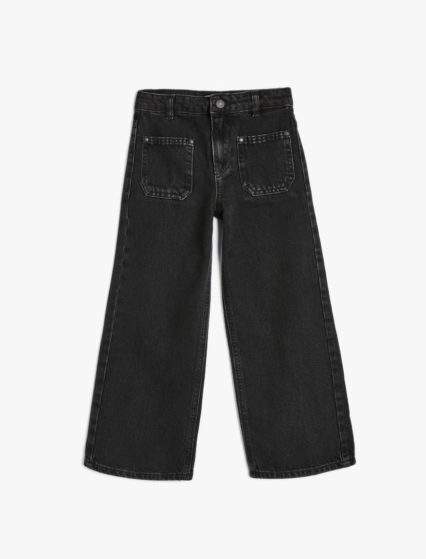  Kız Çocuk İspanyol Paça Kot Pantolon Cep Detaylı Normal Bel - Flare Jean