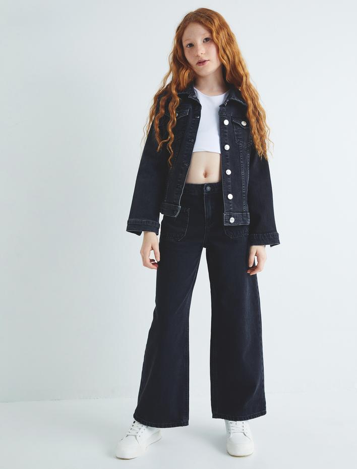 Kız Çocuk İspanyol Paça Kot Pantolon Cep Detaylı Normal Bel - Flare Jean