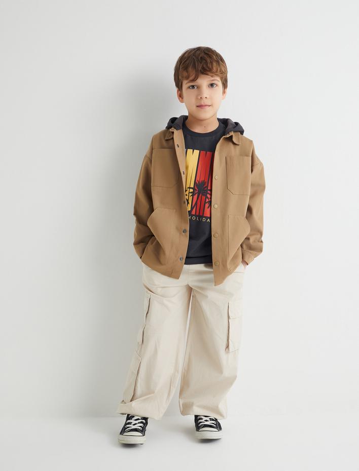 Erkek Çocuk Jogger Kargo Pantolon Pamuklu Beli Bağlamalı Cepli