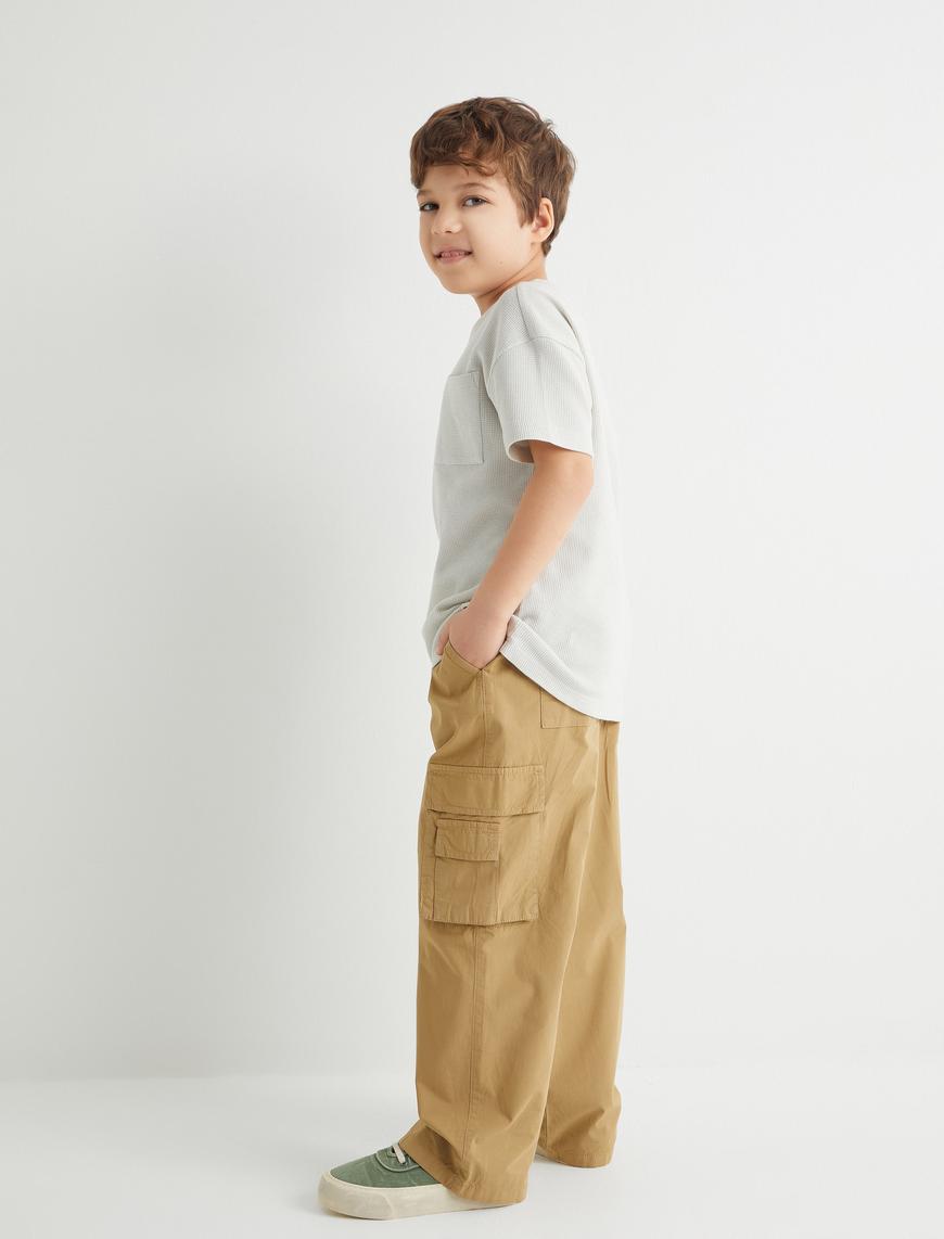  Erkek Çocuk Kargo Pantolon Geniş Paça Beli Bağlamalı Pamuklu