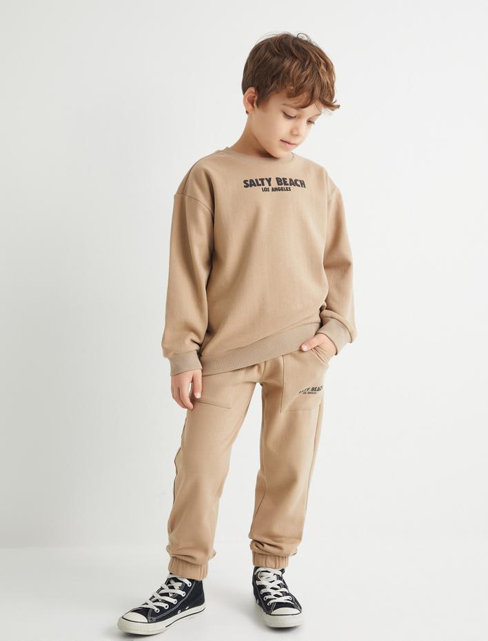 Erkek Çocuk Arkası Baskılı Sweatshirt Yuvarlak Yaka Şardonlu