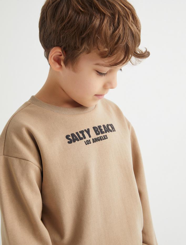 Erkek Çocuk Arkası Baskılı Sweatshirt Yuvarlak Yaka Şardonlu