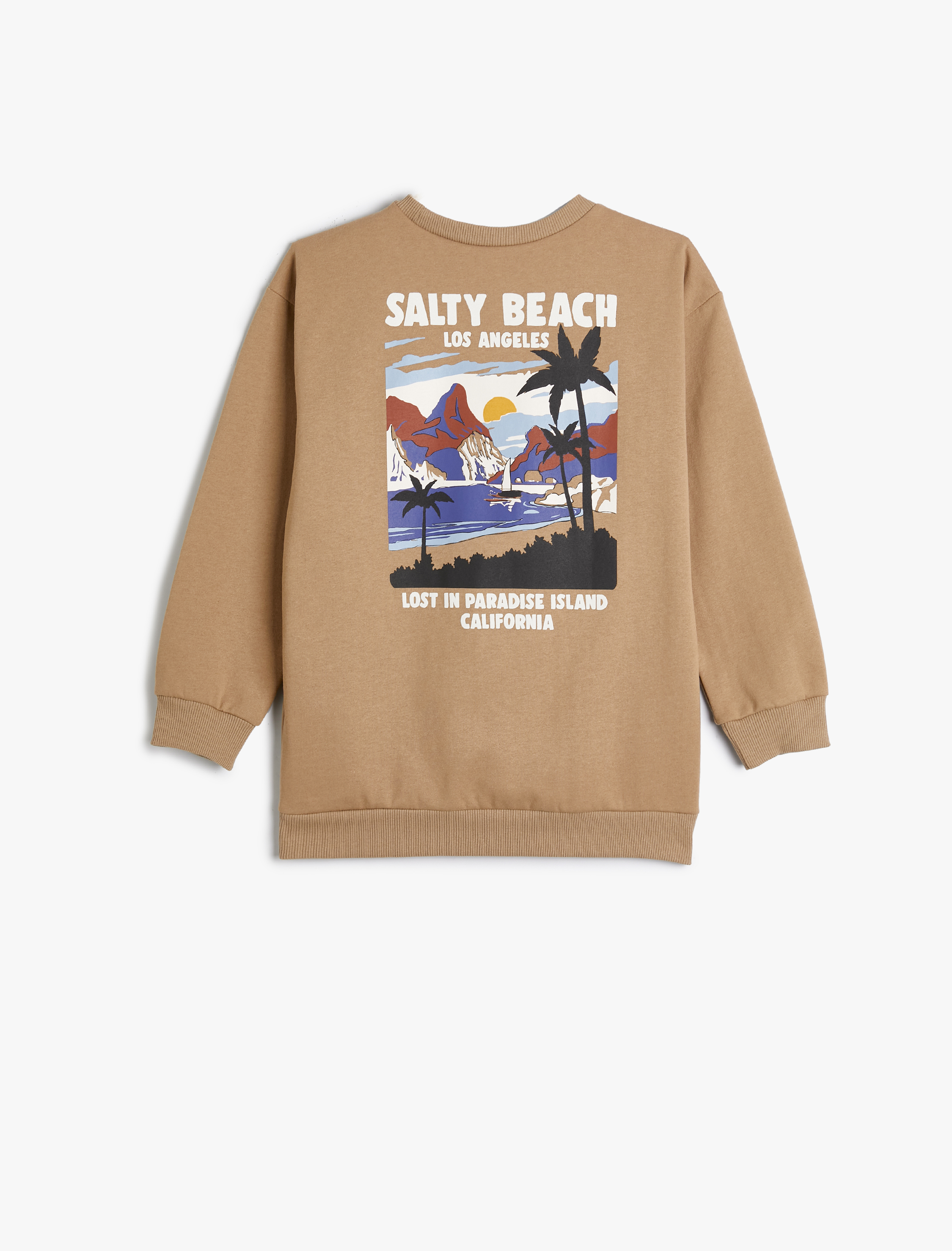  Erkek Çocuk Arkası Baskılı Sweatshirt Yuvarlak Yaka Şardonlu