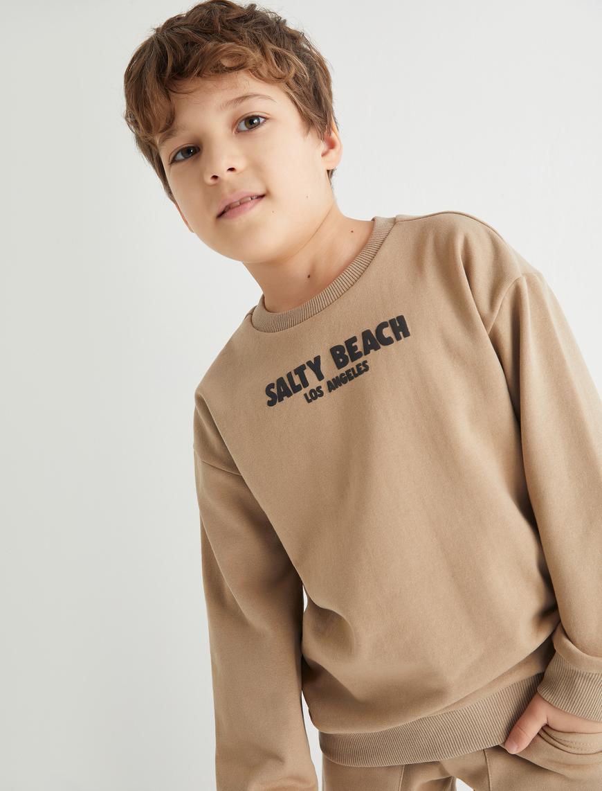  Erkek Çocuk Arkası Baskılı Sweatshirt Yuvarlak Yaka Şardonlu