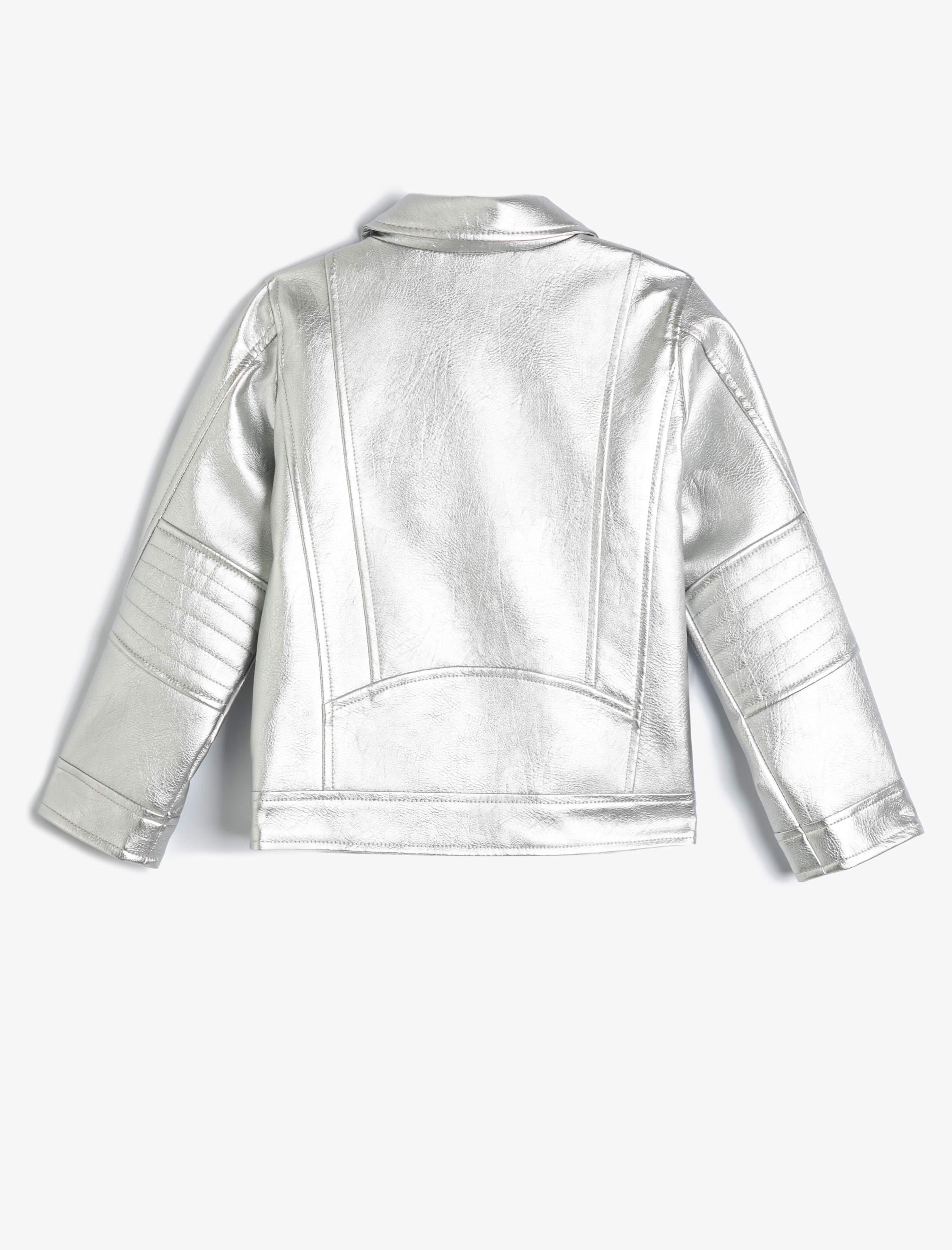  Kız Çocuk Metalik Parlak Suni Deri Biker Ceket