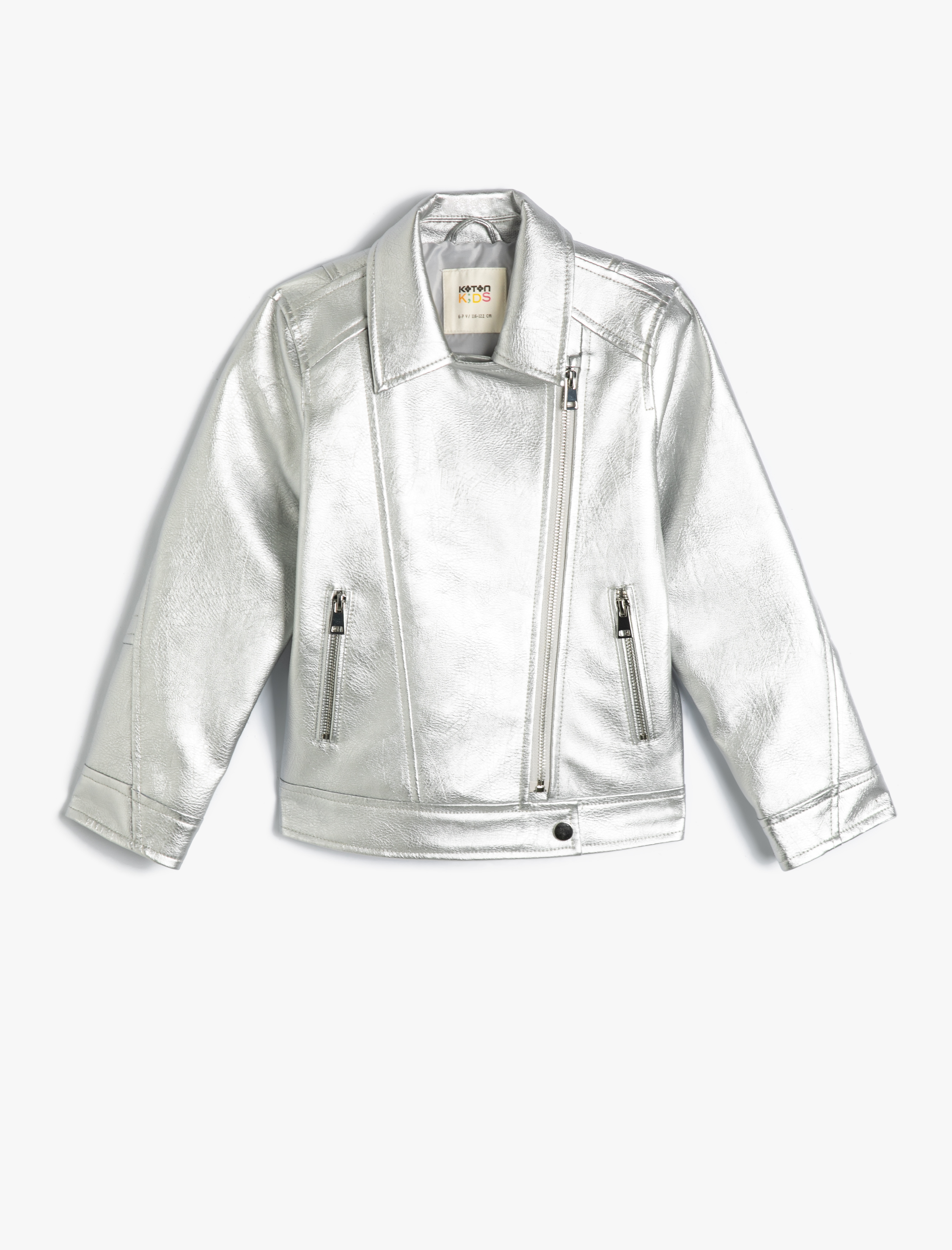  Kız Çocuk Metalik Parlak Suni Deri Biker Ceket