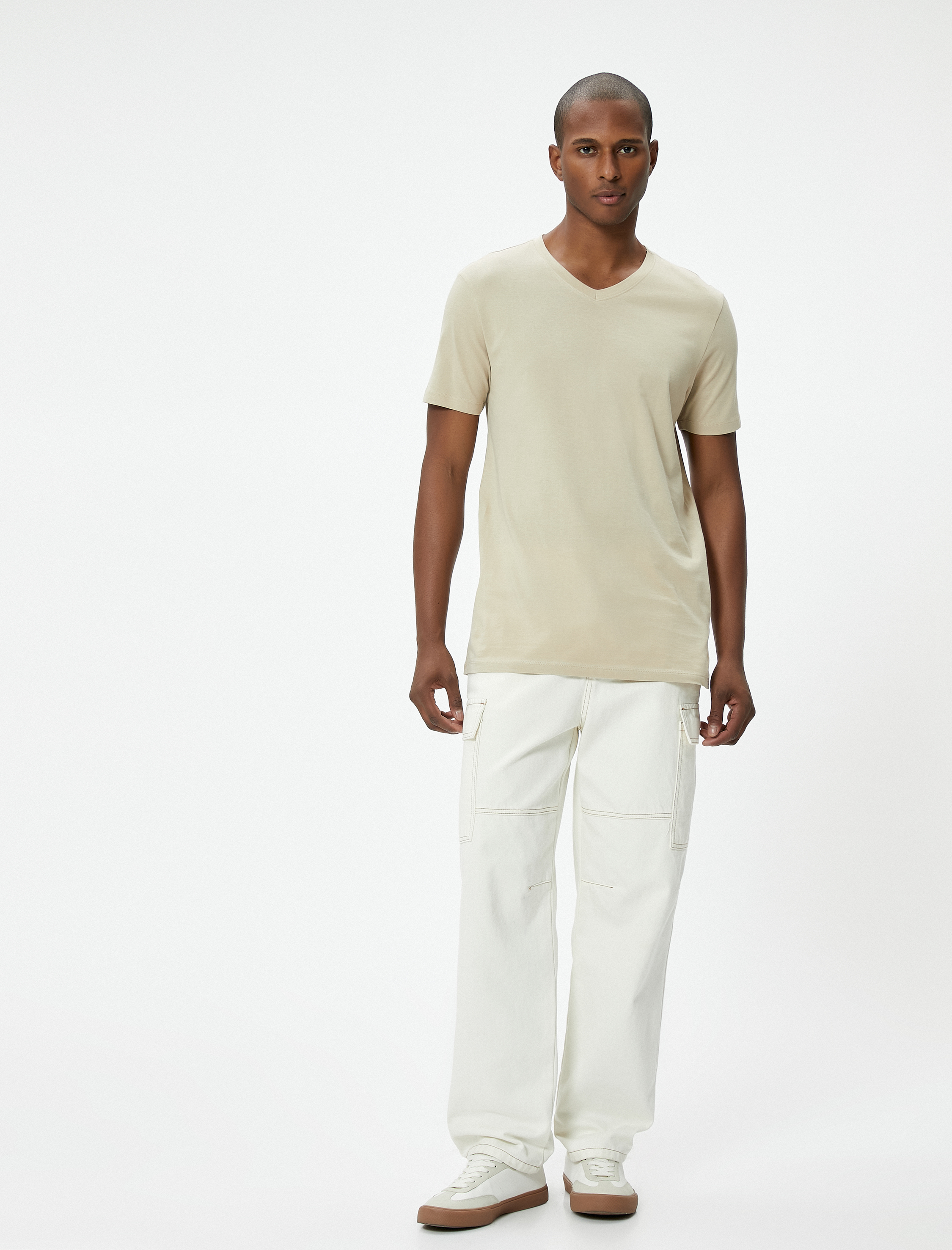   V Yaka Tişört Slim Fit Kısa Kollu Pamuklu