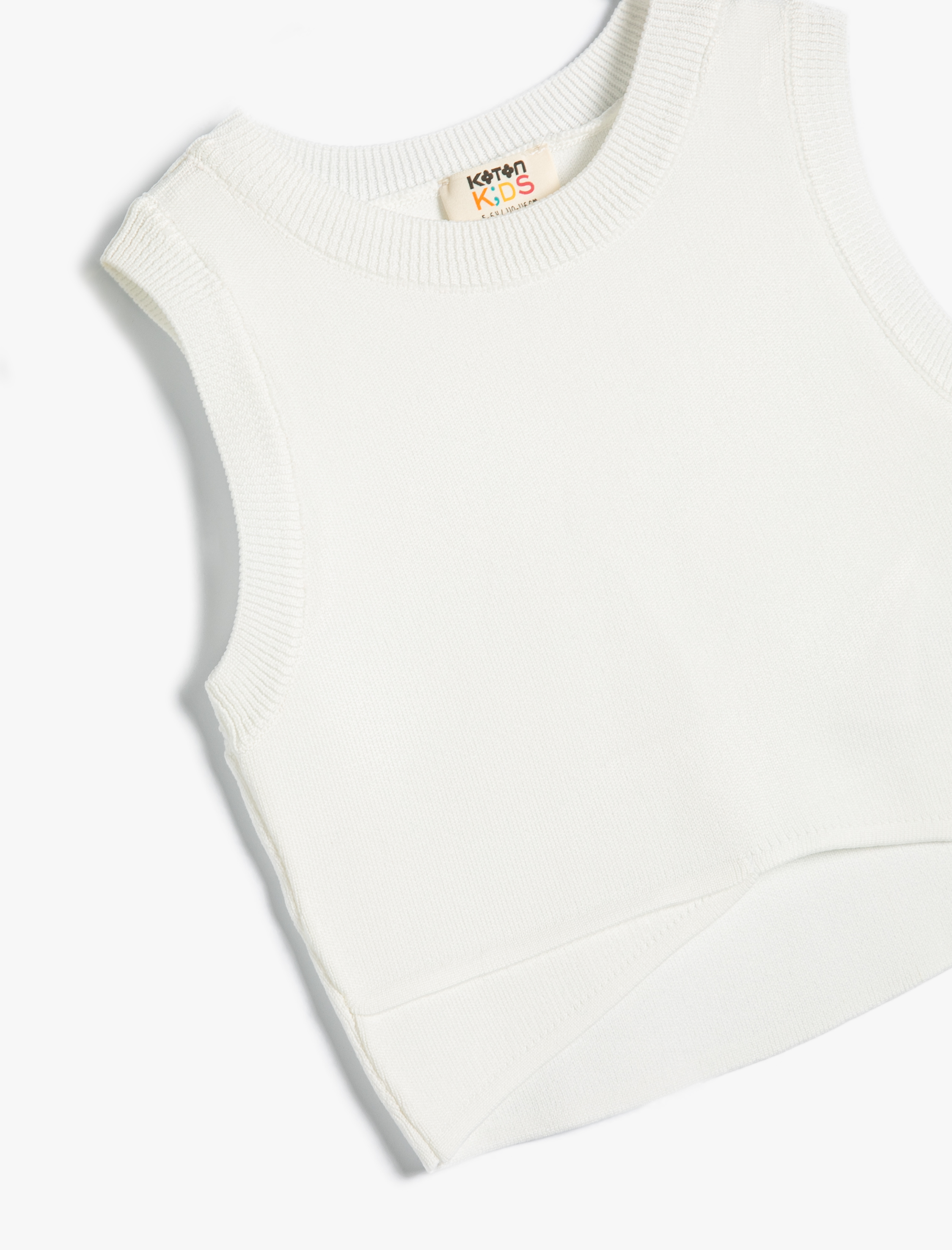  Kız Çocuk Crop Triko Atlet Halter Yaka Dar Kalıp Asimetrik Kesim