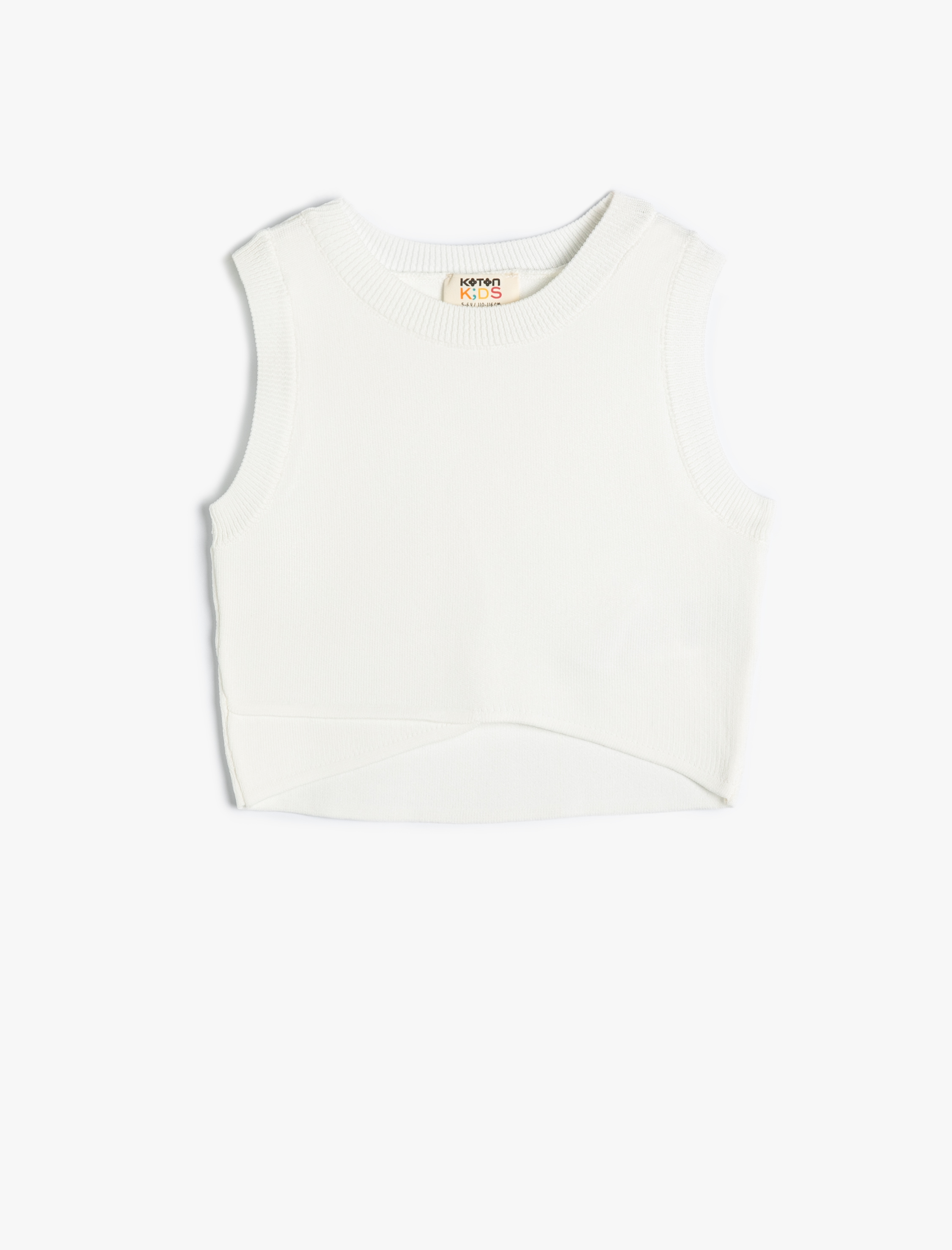  Kız Çocuk Crop Triko Atlet Halter Yaka Dar Kalıp Asimetrik Kesim