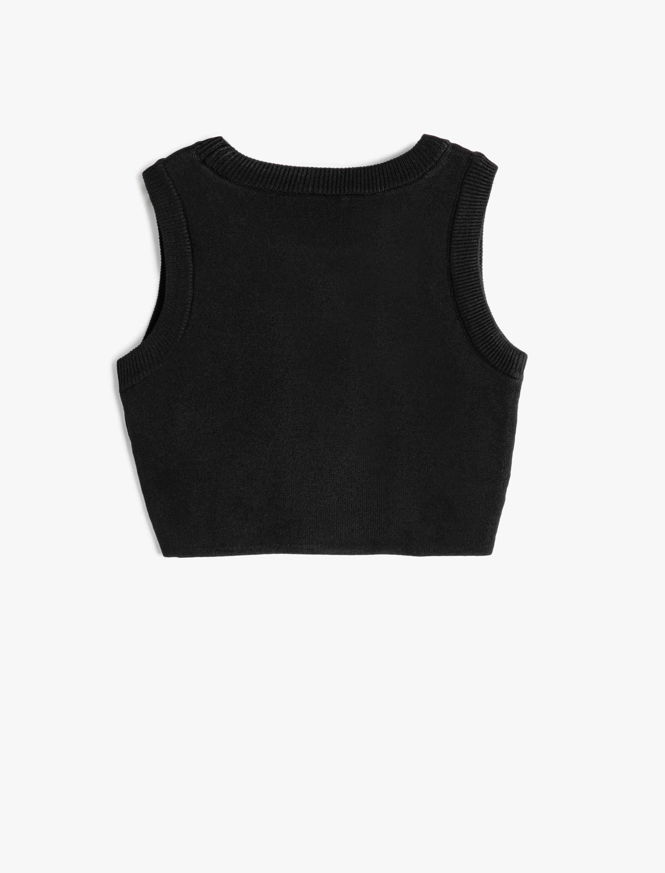 Kız Çocuk Crop Triko Atlet Halter Yaka Dar Kalıp Asimetrik Kesim