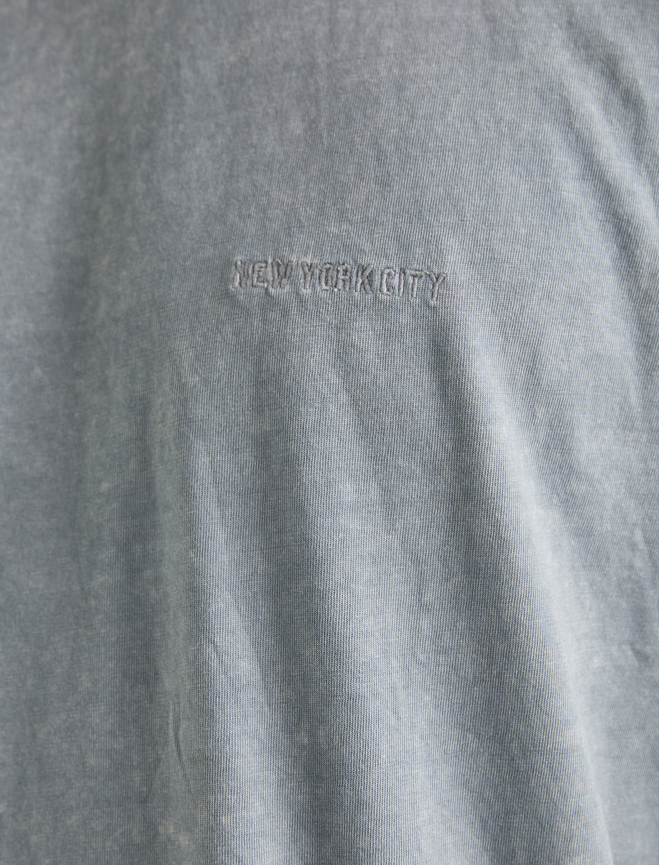   Yıkamalı Tişört Slogan İşlemeli Bisiklet Yaka Kısa Kollu Pamuklu