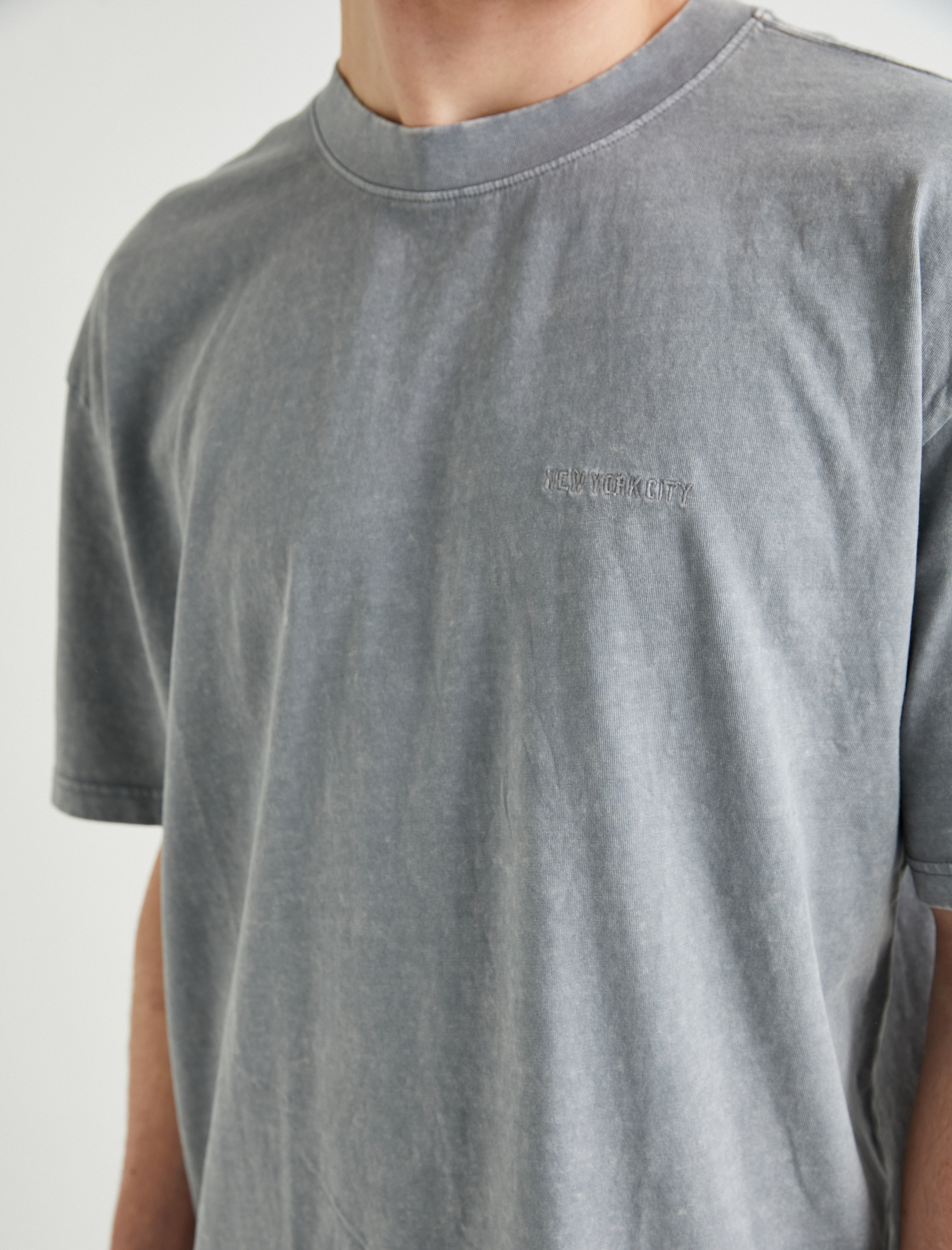   Yıkamalı Tişört Slogan İşlemeli Bisiklet Yaka Kısa Kollu Pamuklu