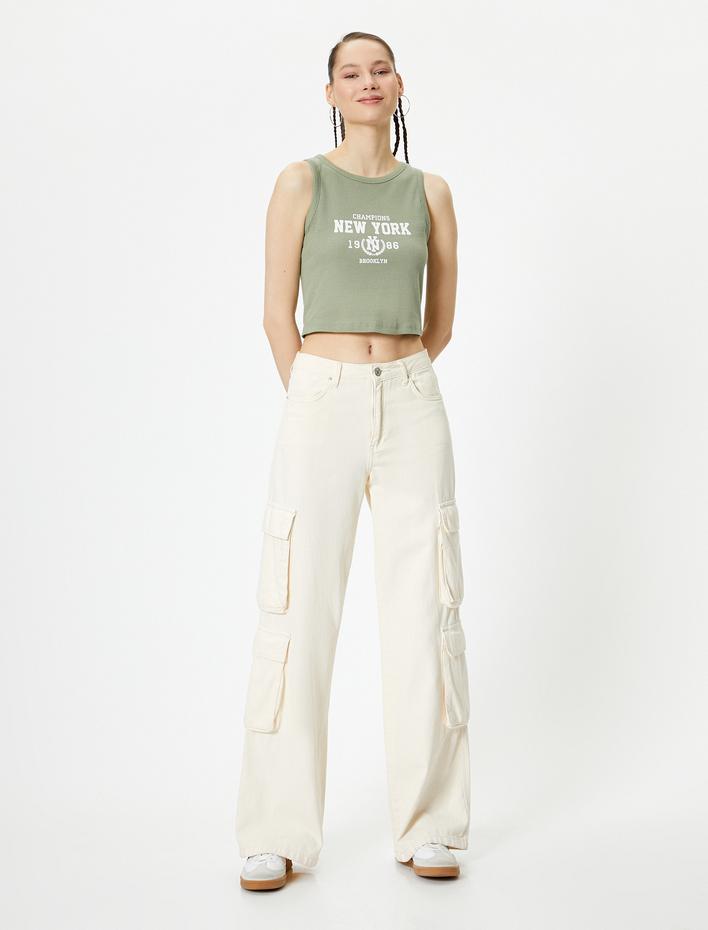  Crop Atlet Baskılı Ribanalı