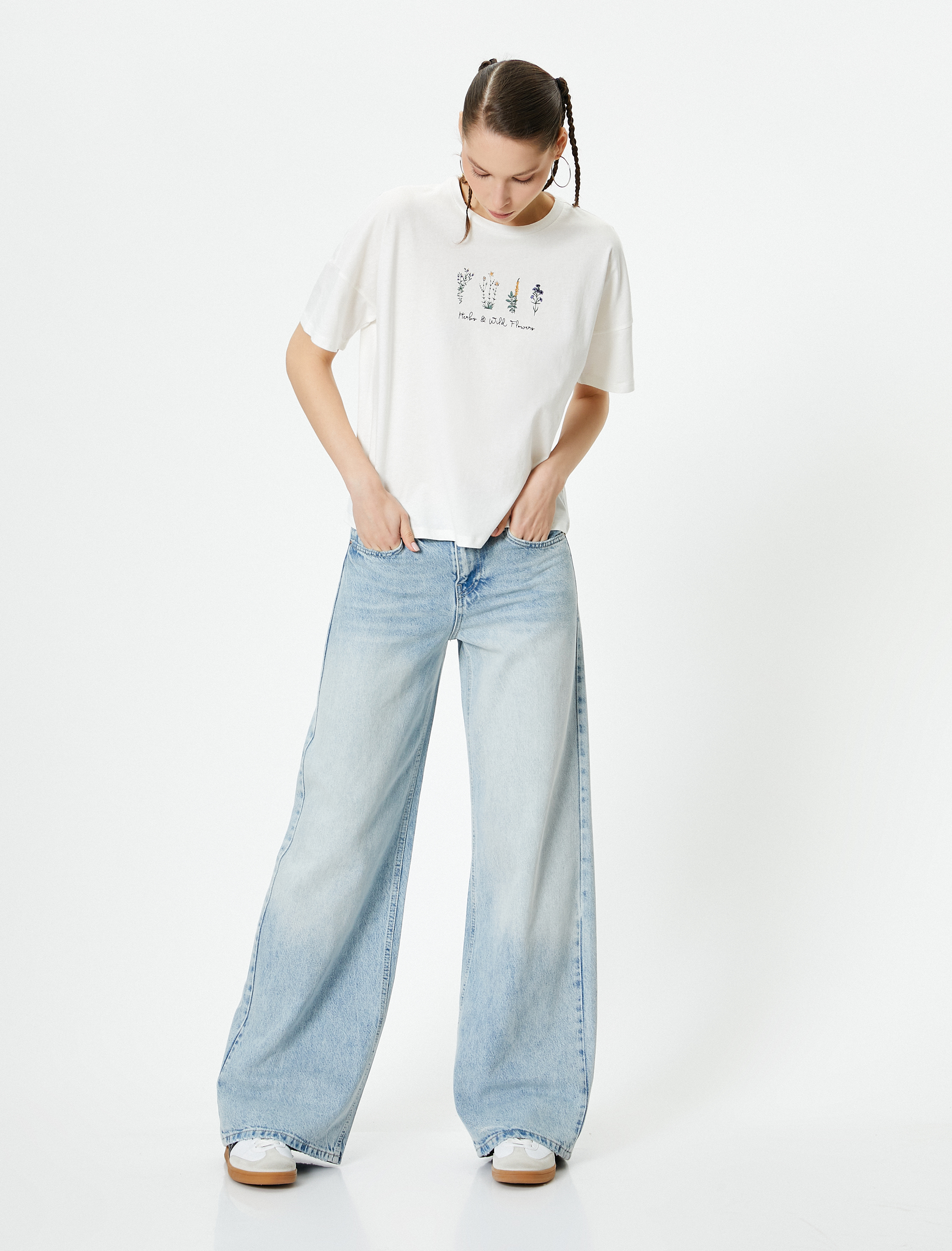   Kısa Kollu Tişört Baskılı Bisiklet Yaka Rahat Kalıp