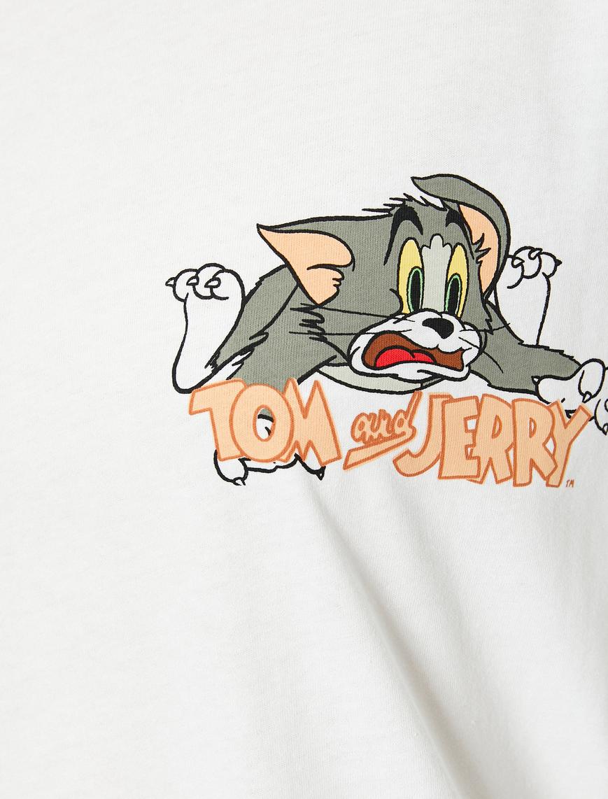   Tom ve Jerry Tişört Arkası Baskılı Lisanslı Kısa Kollu Bisiklet Yaka Rahat Kalıp