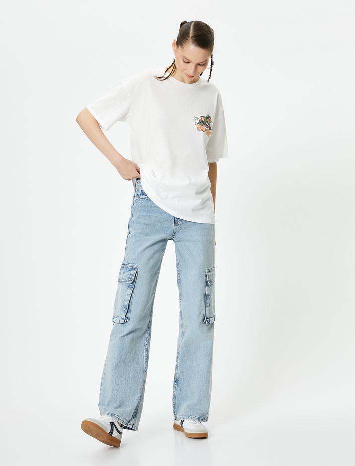  Tom ve Jerry Tişört Arkası Baskılı Lisanslı Kısa Kollu Bisiklet Yaka Rahat Kalıp