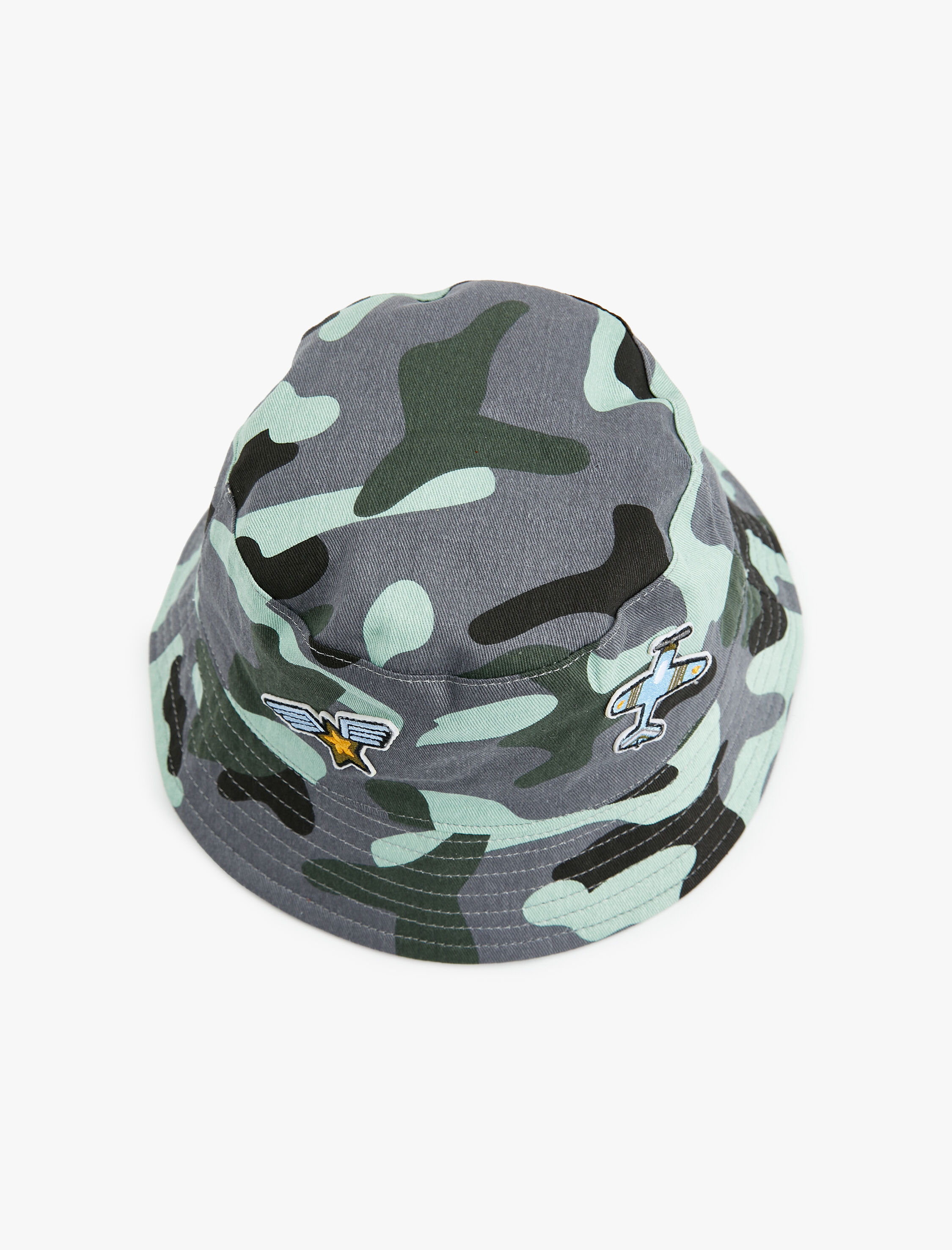  Erkek Çocuk Bucket Şapka Kamuflaj Desenli Aplikeli