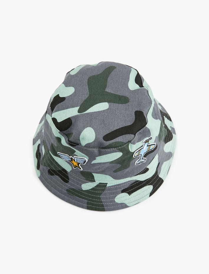 Erkek Çocuk Bucket Şapka Kamuflaj Desenli Aplikeli