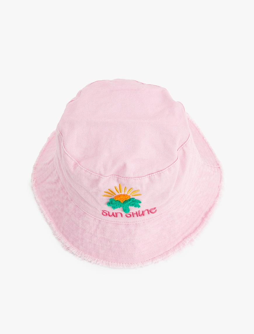  Kız Çocuk Bucket Şapka Palmiye Aplikeli