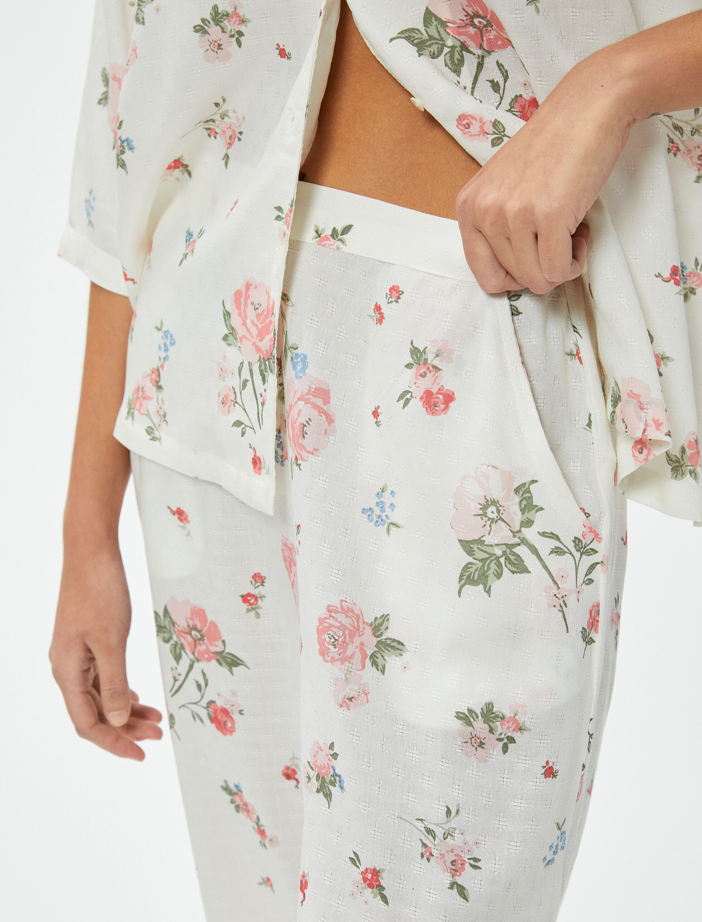   Çiçekli Pijama Altı Cepli Beli Lastikli