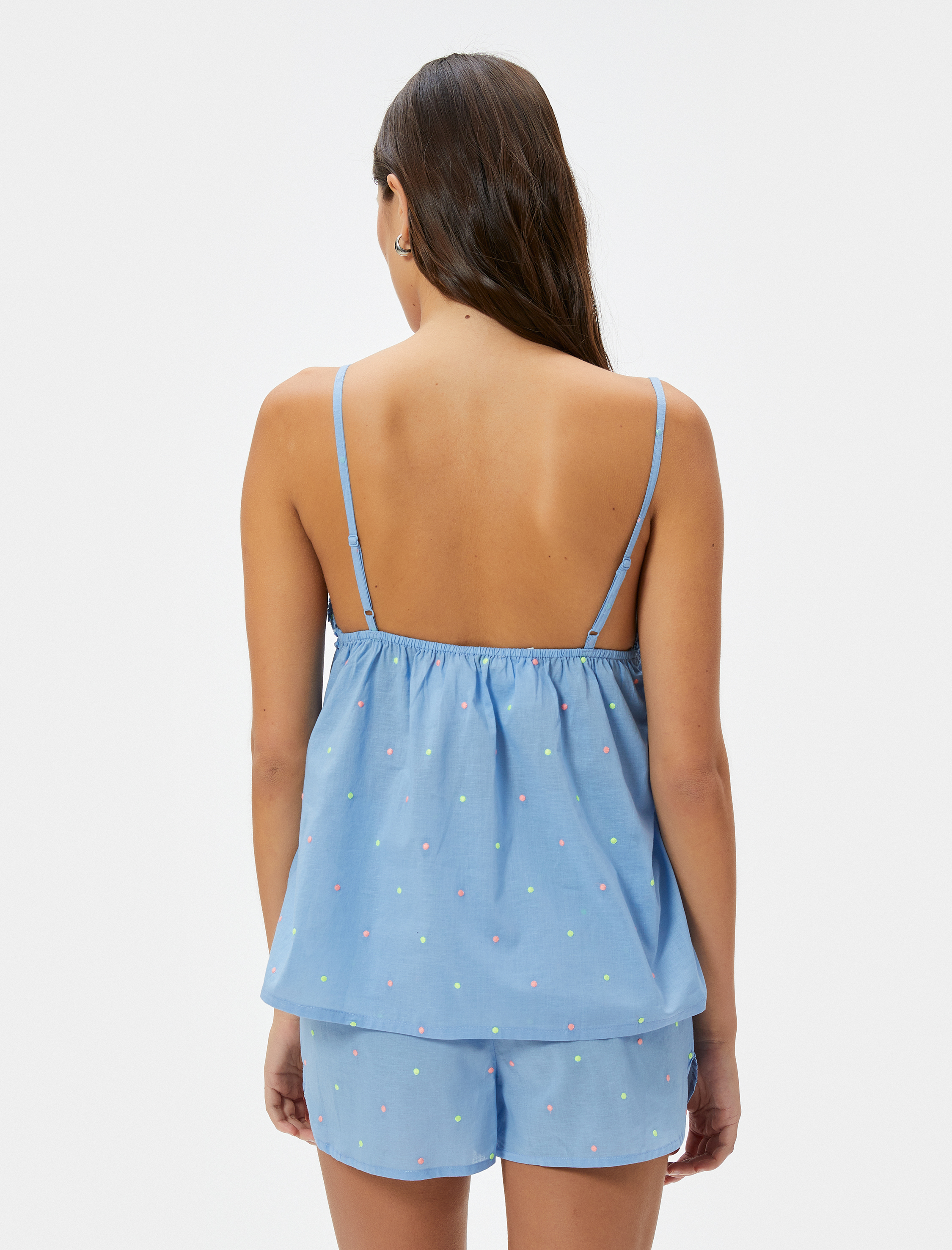   Pijama Üstü İnce Askılı Fırfırlı İşlemeli