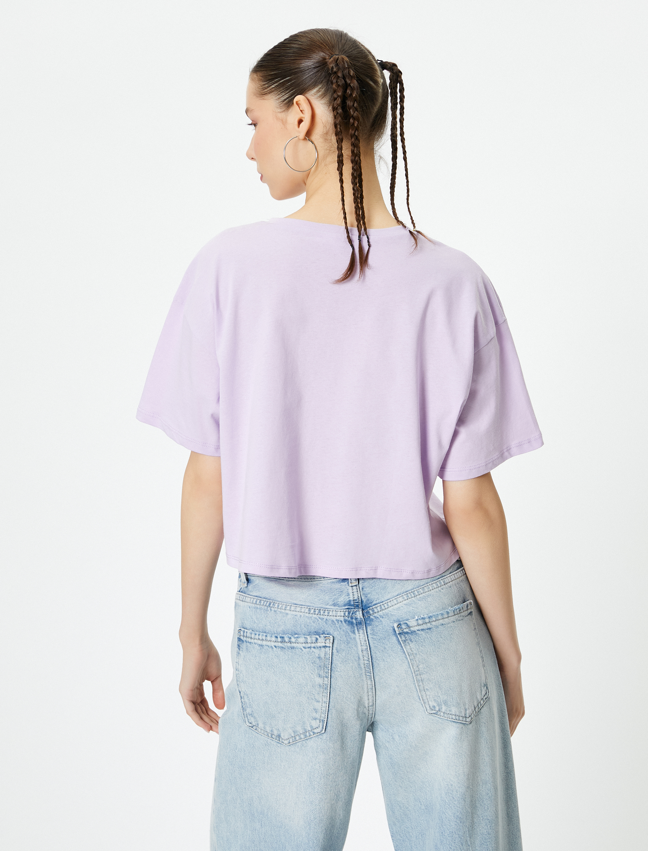   Kısa Tişört Koala Baskılı Kısa Kollu Bisiklet Yaka Rahat Kalıp Pamuklu