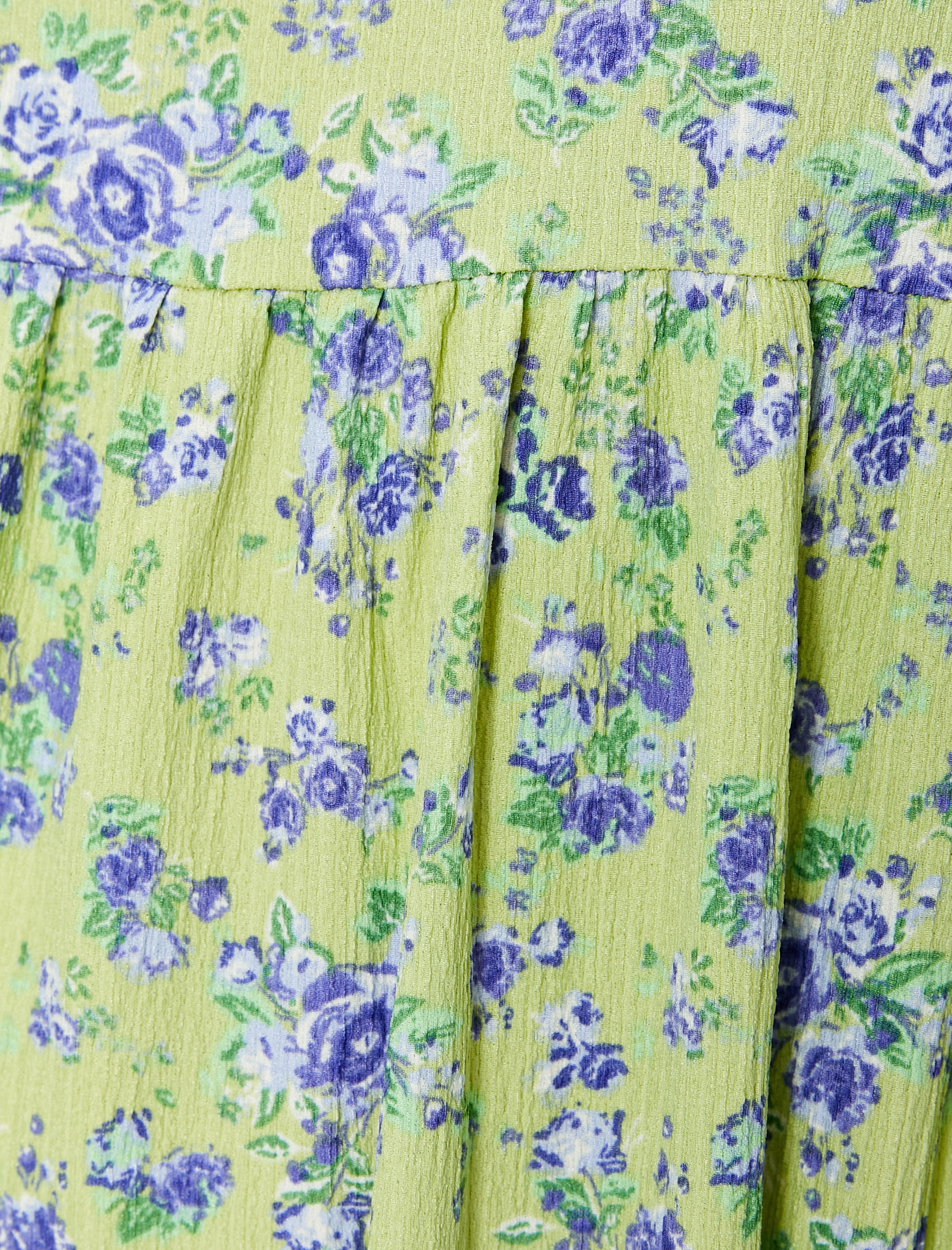   Balon Kol Çiçekli Elbise Midi Boy Rahat Kalıp Bisiklet Yaka Dokulu Bürümcük