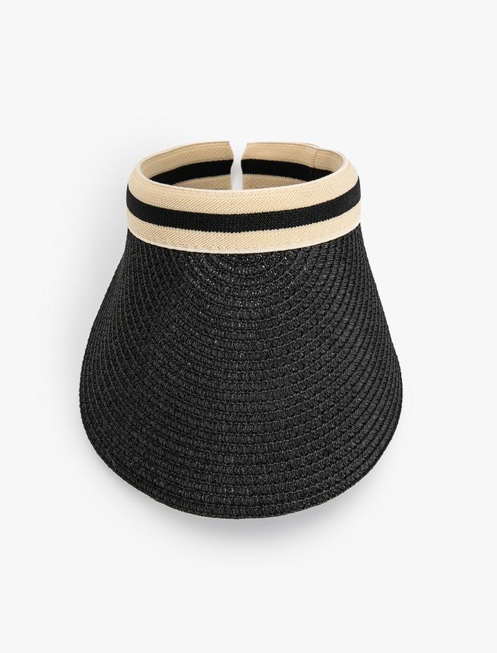 Kadın Hasır Vizör Şapka Bant Detaylı