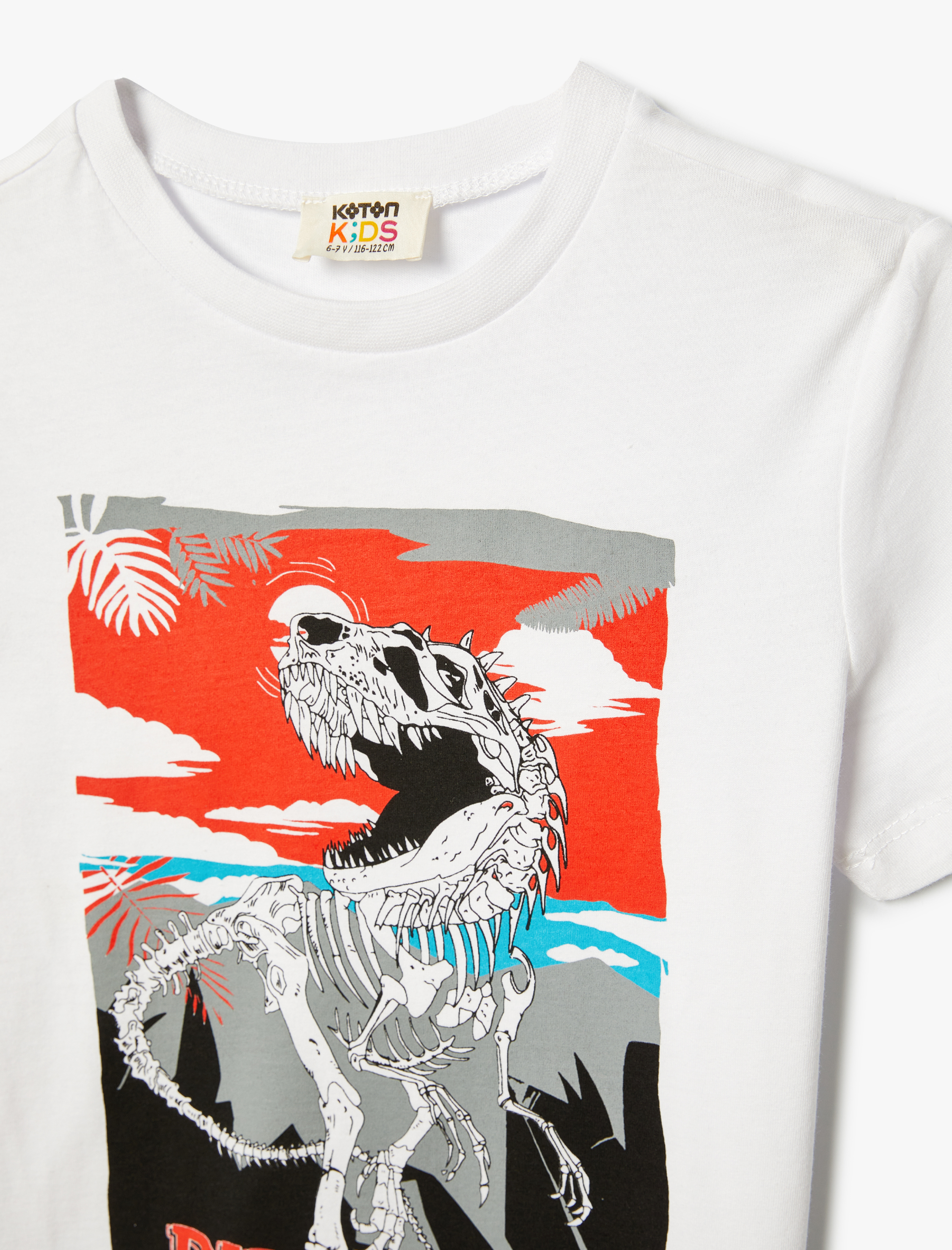 Erkek Çocuk Dinozorlu Tişört Kısa Kollu Bisiklet Yaka