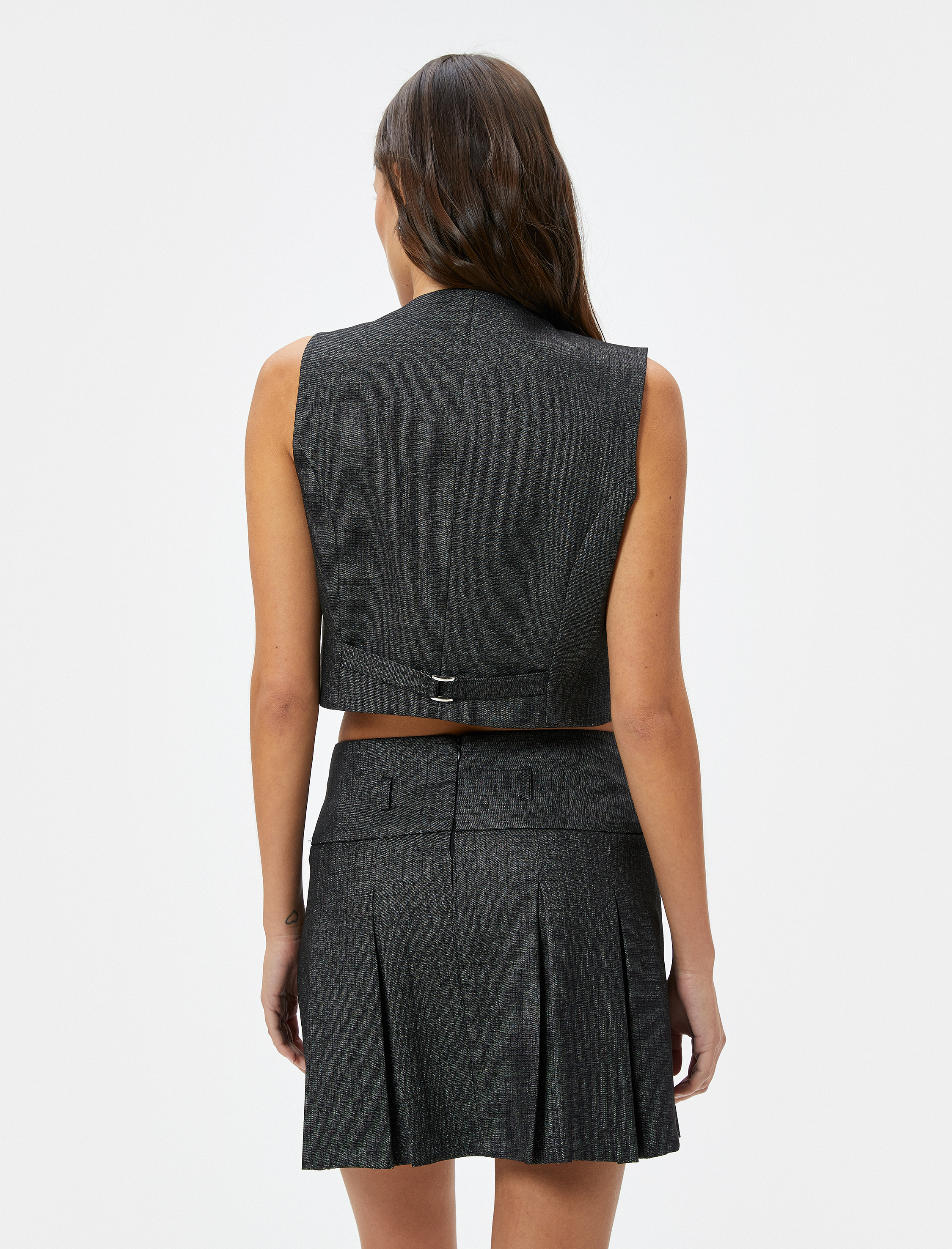   Crop Yelek Kruvaze Düğmeli V Yaka