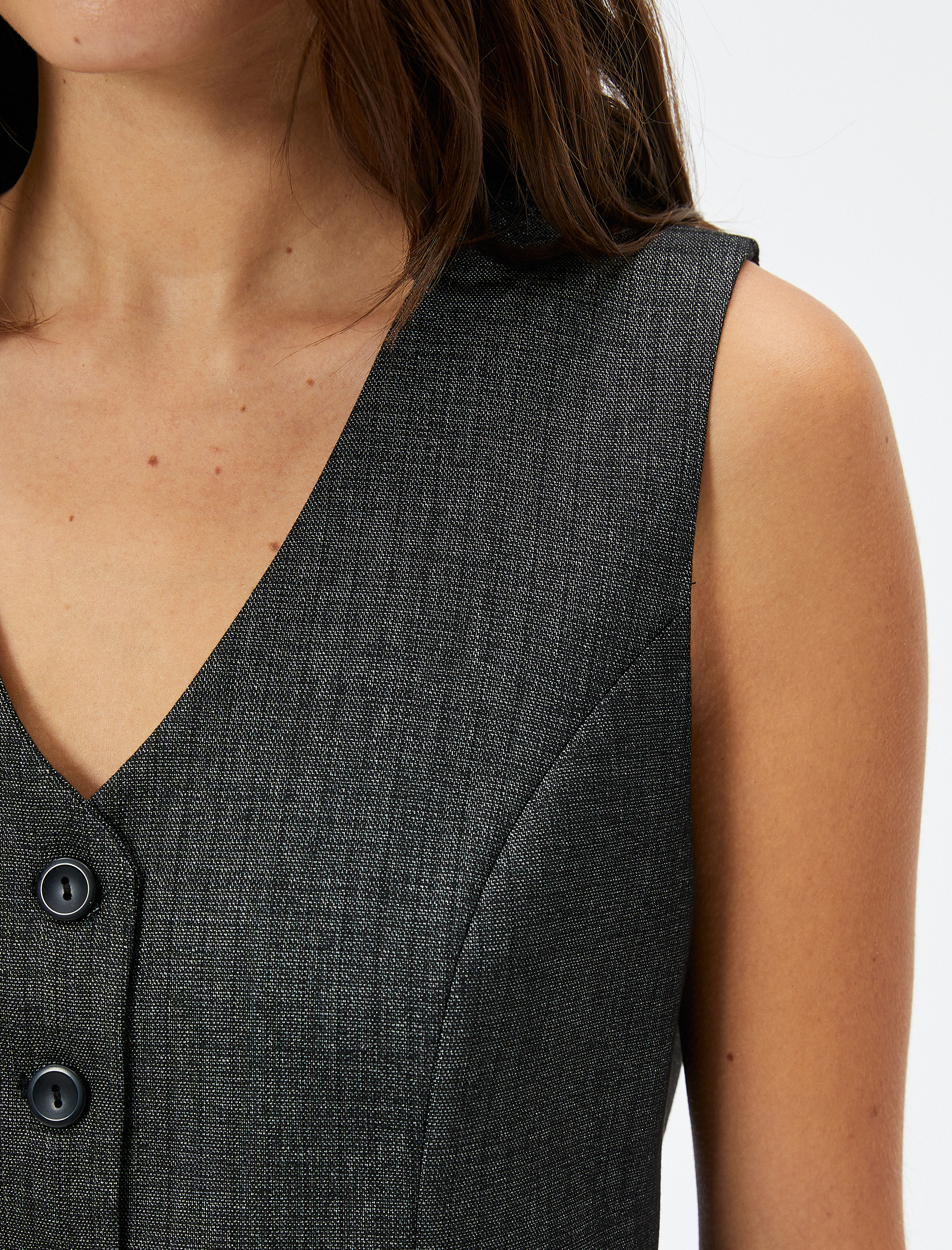   Crop Yelek Kruvaze Düğmeli V Yaka