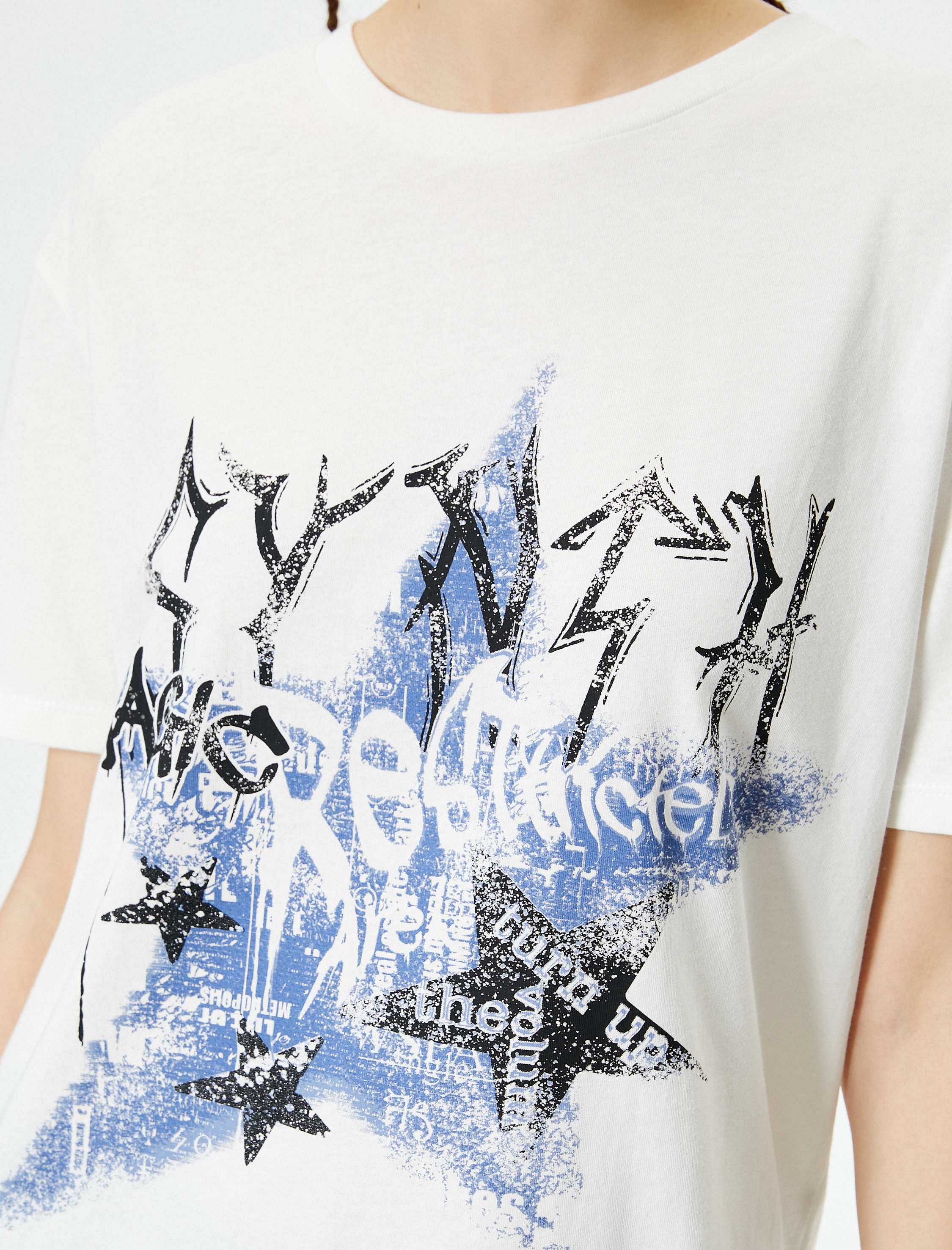   Baskılı Tişört Kısa Kollu  Bisiklet Yaka Rahat Kalıp