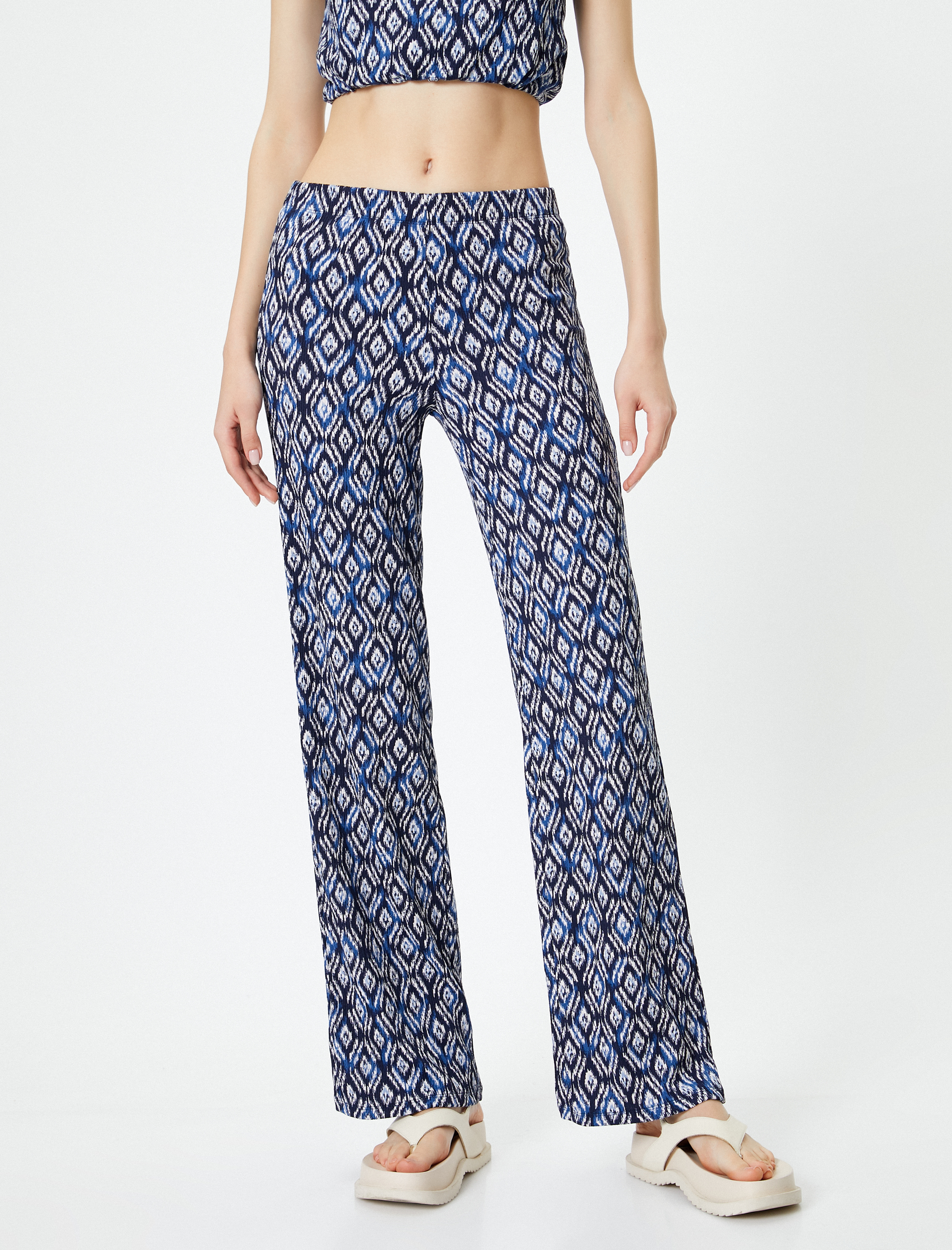   Etnik Desenli Bol Paça Pantolon Rahat Kalıp Bürümcük