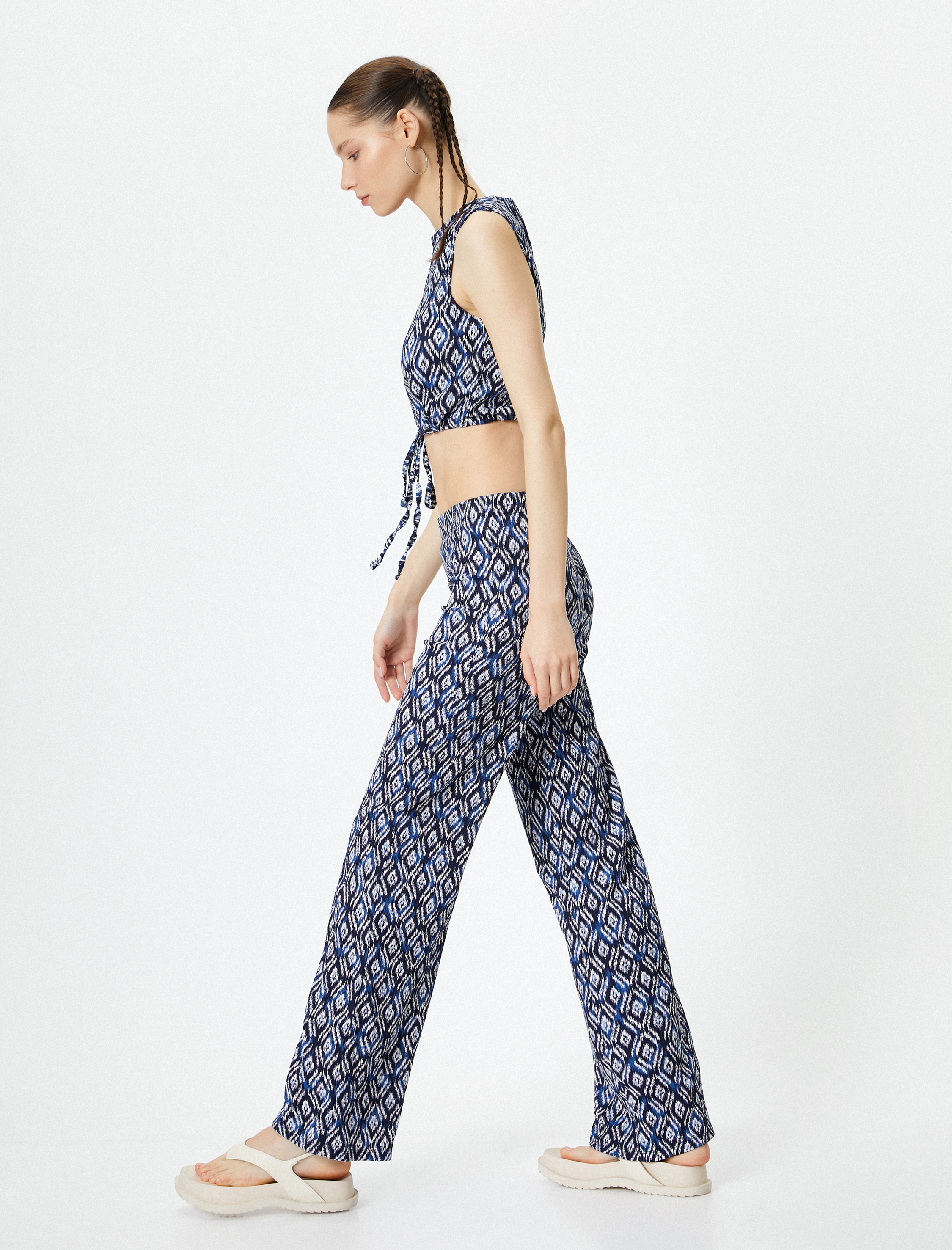   Etnik Desenli Bol Paça Pantolon Rahat Kalıp Bürümcük