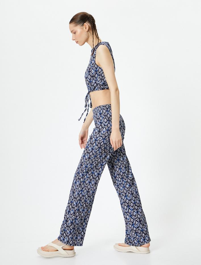  Etnik Desenli Bol Paça Pantolon Rahat Kalıp Bürümcük