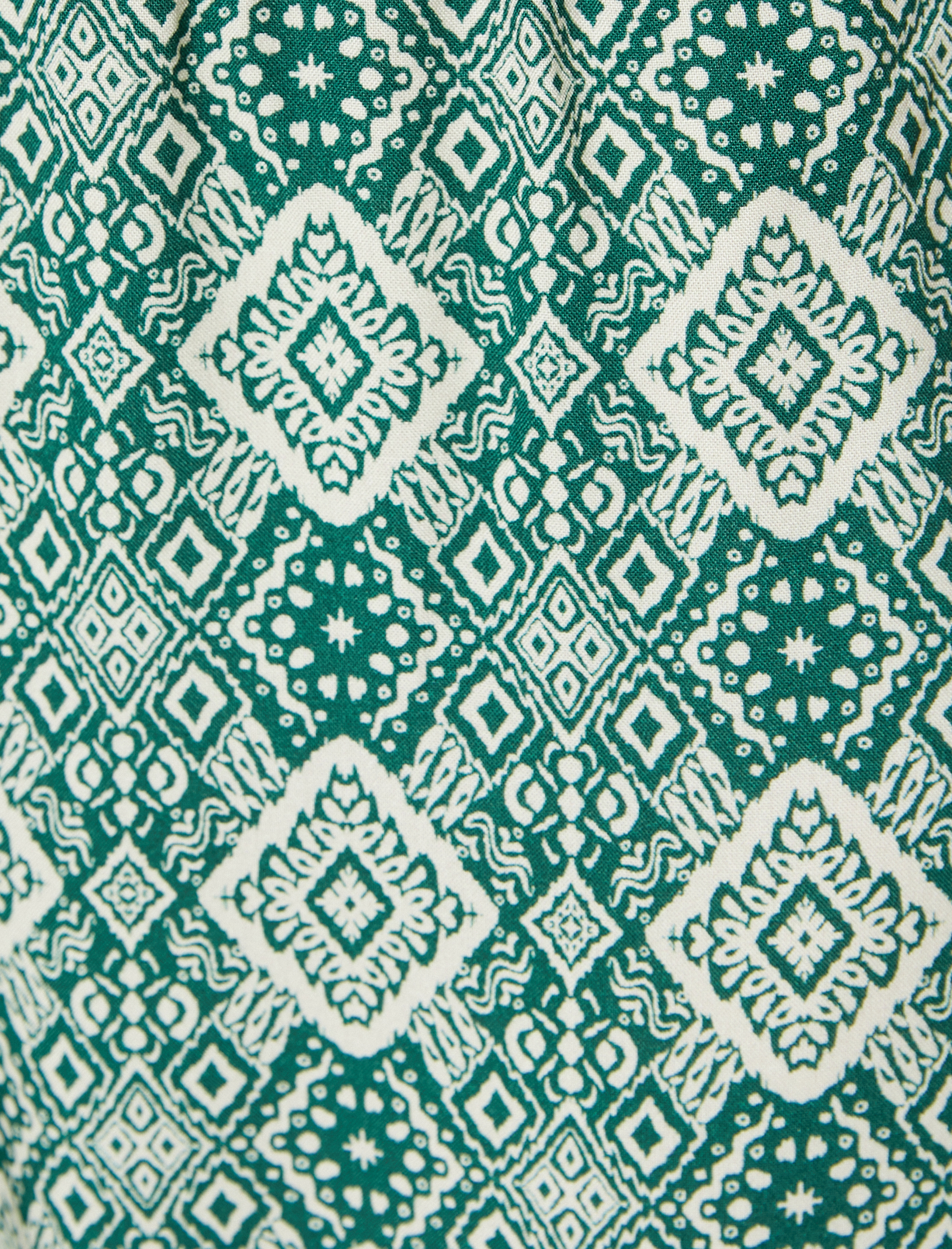   Etnik Desenli Kısa Paça Pantolon Rahat Kalıp Beli Lastikli Viskoz Kumaş