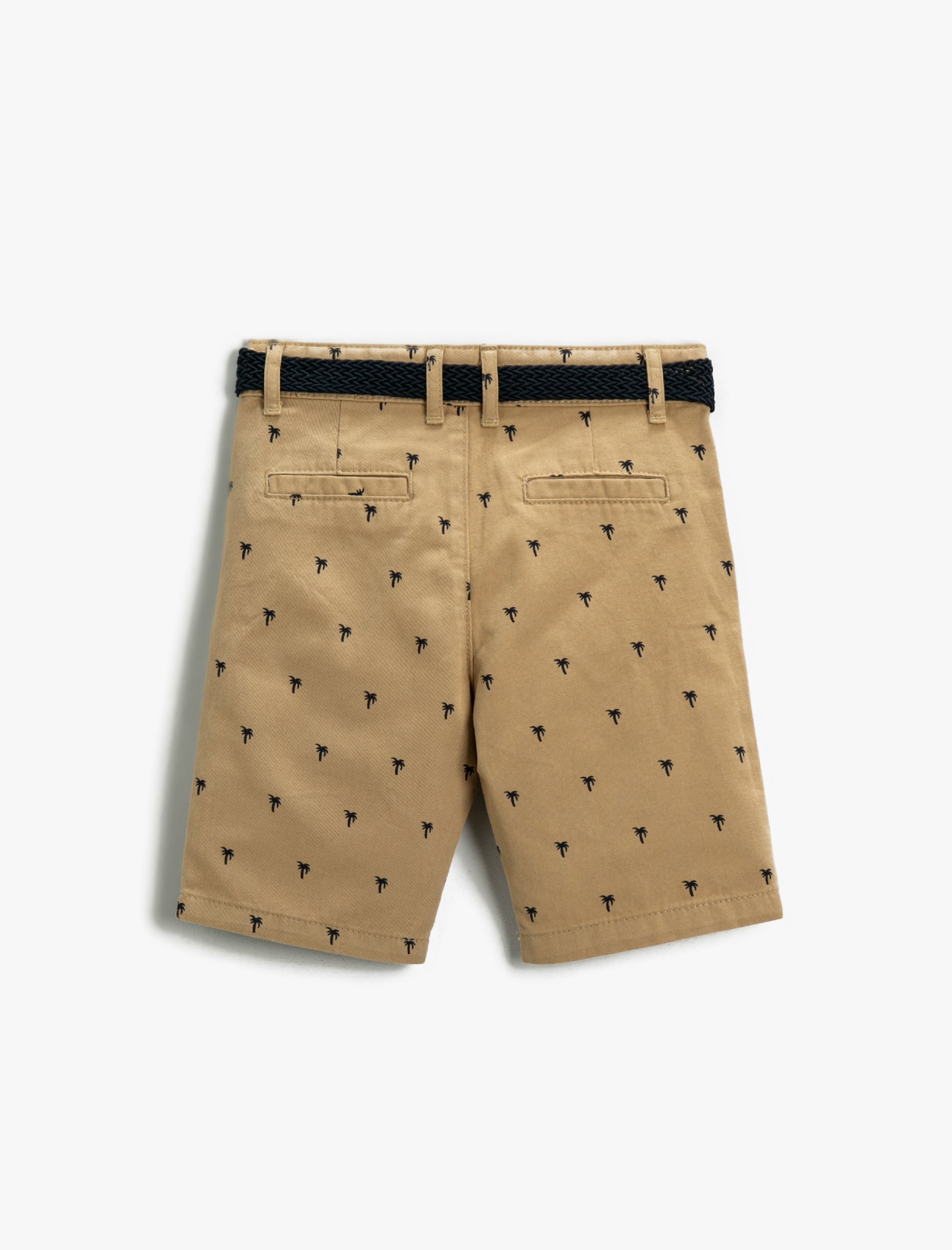  Erkek Çocuk Palmiye Baskılı Şort Kemerli Diz Üstü Pamuklu