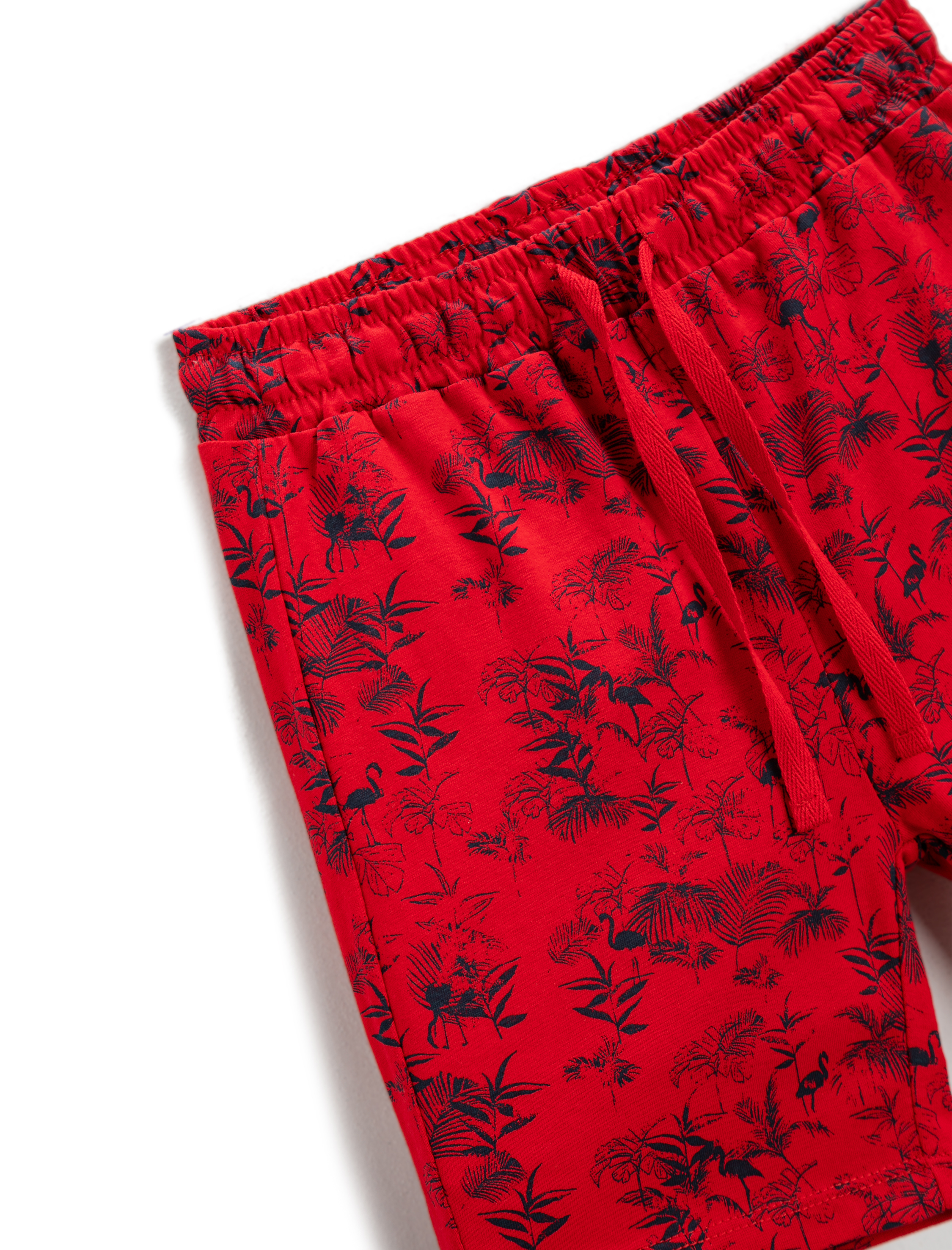  Erkek Çocuk Çiçek Baskılı Şort Beli Lastikli Cepli Diz Üstü Pamuklu