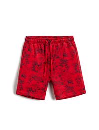 Çiçek Baskılı Şort Beli Lastikli Cepli Diz Üstü Pamuklu